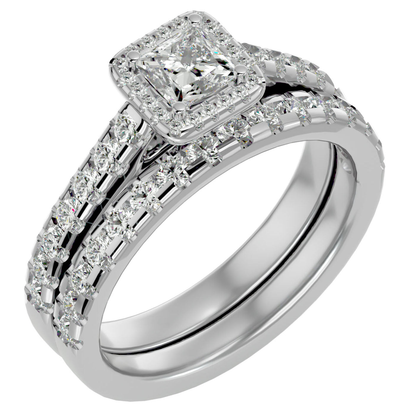 Inel de Logodnă Pavè Cu Diamant Creat în Laborator Tăietură Princess de 1.37 ct din Platina - Castelo.ro