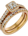 Inel de Logodnă Pavè Cu Diamant Natural Tăietură Princess de 1.37 ct din 18k Aur Galben - Castelo.ro