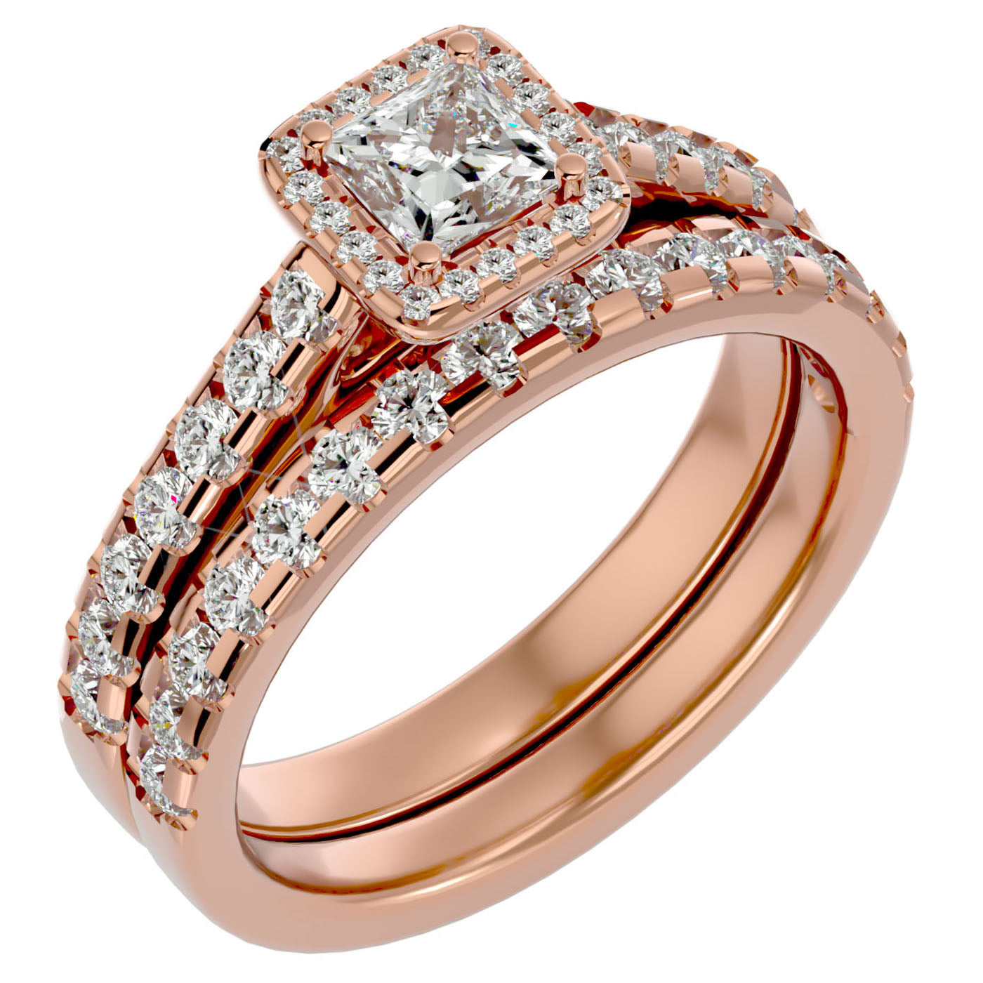 Inel de Logodnă Pavè Cu Diamant Natural Tăietură Princess de 1.37 ct din 18k Aur Roz - Castelo.ro