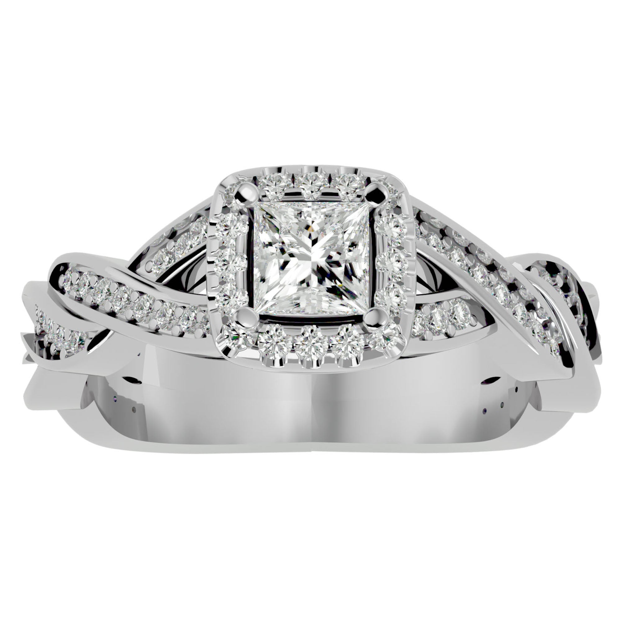 Inel de Logodnă din Aur 14k cu Diamante Create în Laborator Pavé în Spirală Eternă de 0.90 ct din 14k Aur Alb - Castelo.ro