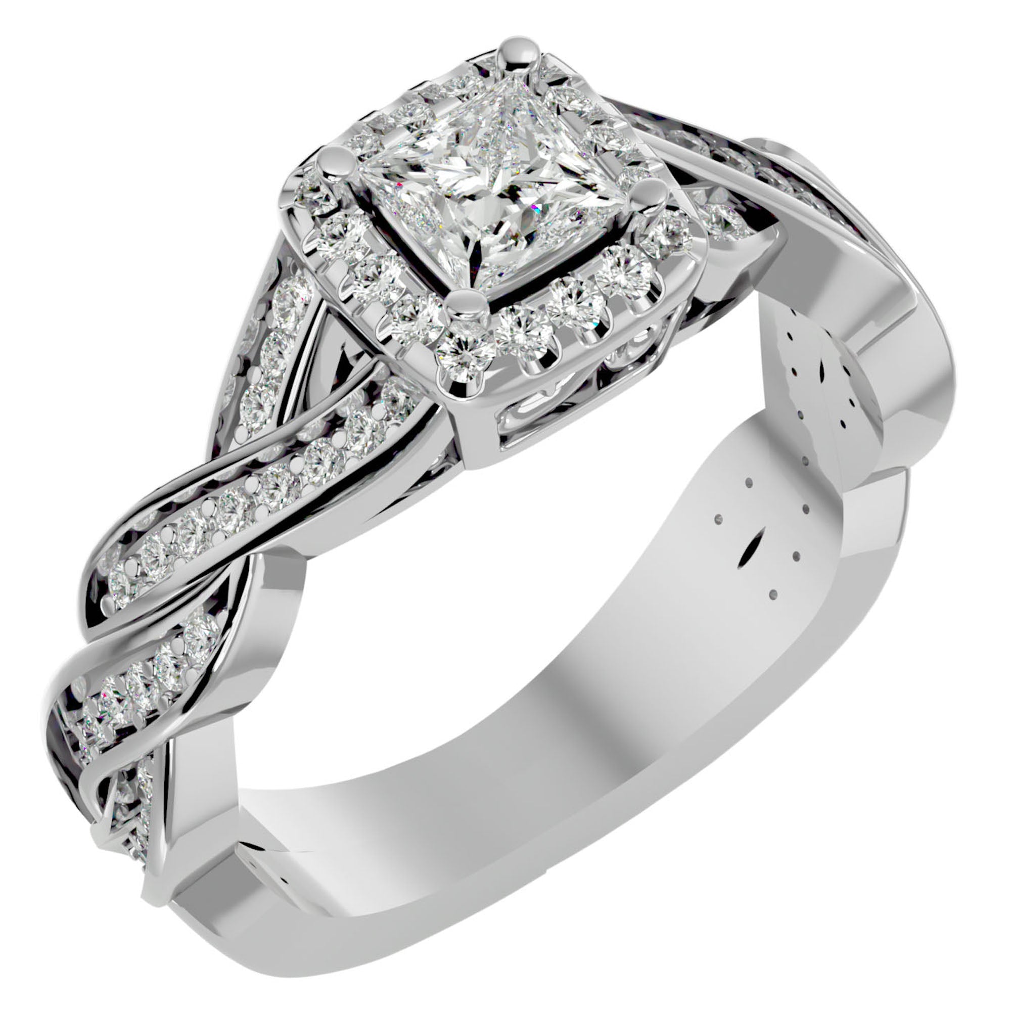 Inel de Logodnă din Aur 14k cu Diamante Naturale Pavé în Spirală Eternă de 0.90 ct din 14k Aur Alb - Castelo.ro