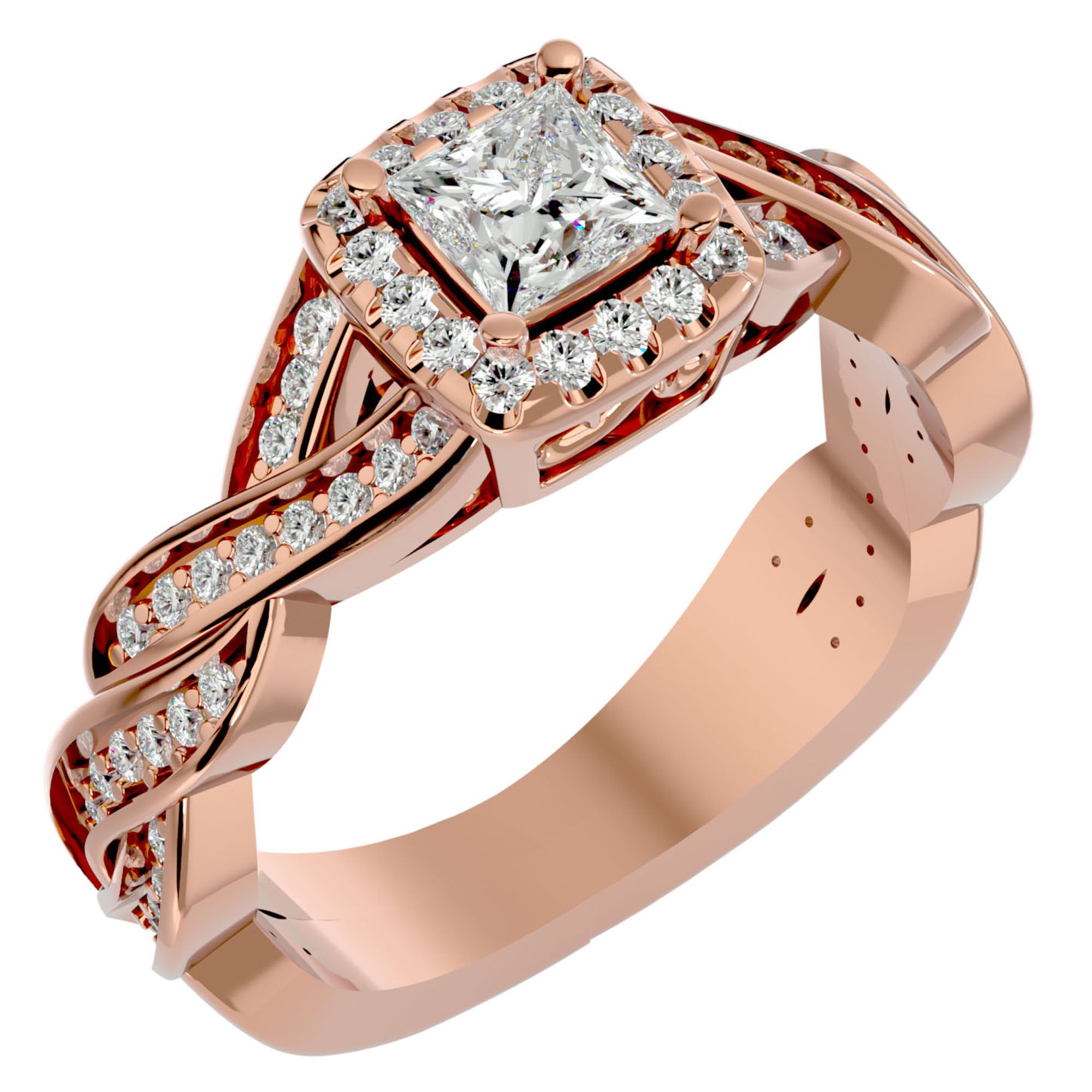 Inel de Logodnă din Aur 14k cu Diamante Naturale Pavé în Spirală Eternă de 0.90 ct din 14k Aur Roz - Castelo.ro