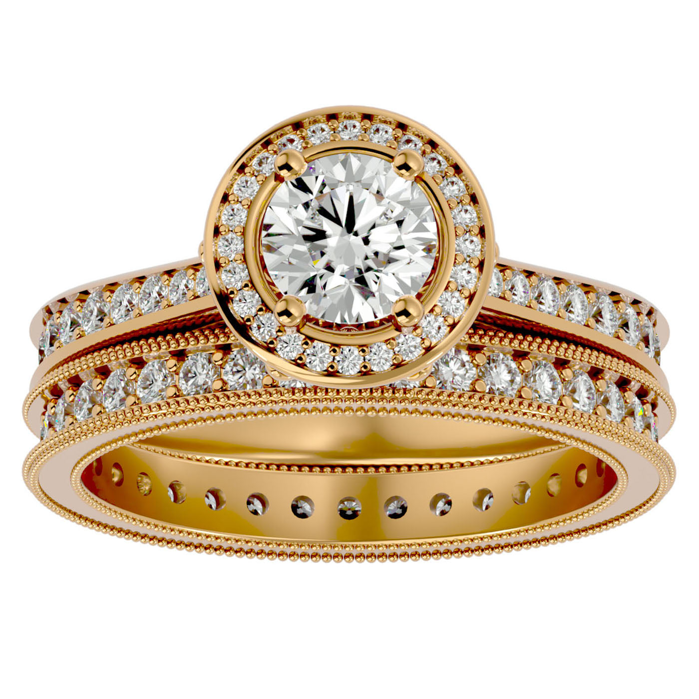 Inel de Logodnă Halo Pavè cu Diamante Naturale de 1.45 ct din 18k Aur Galben - Castelo.ro