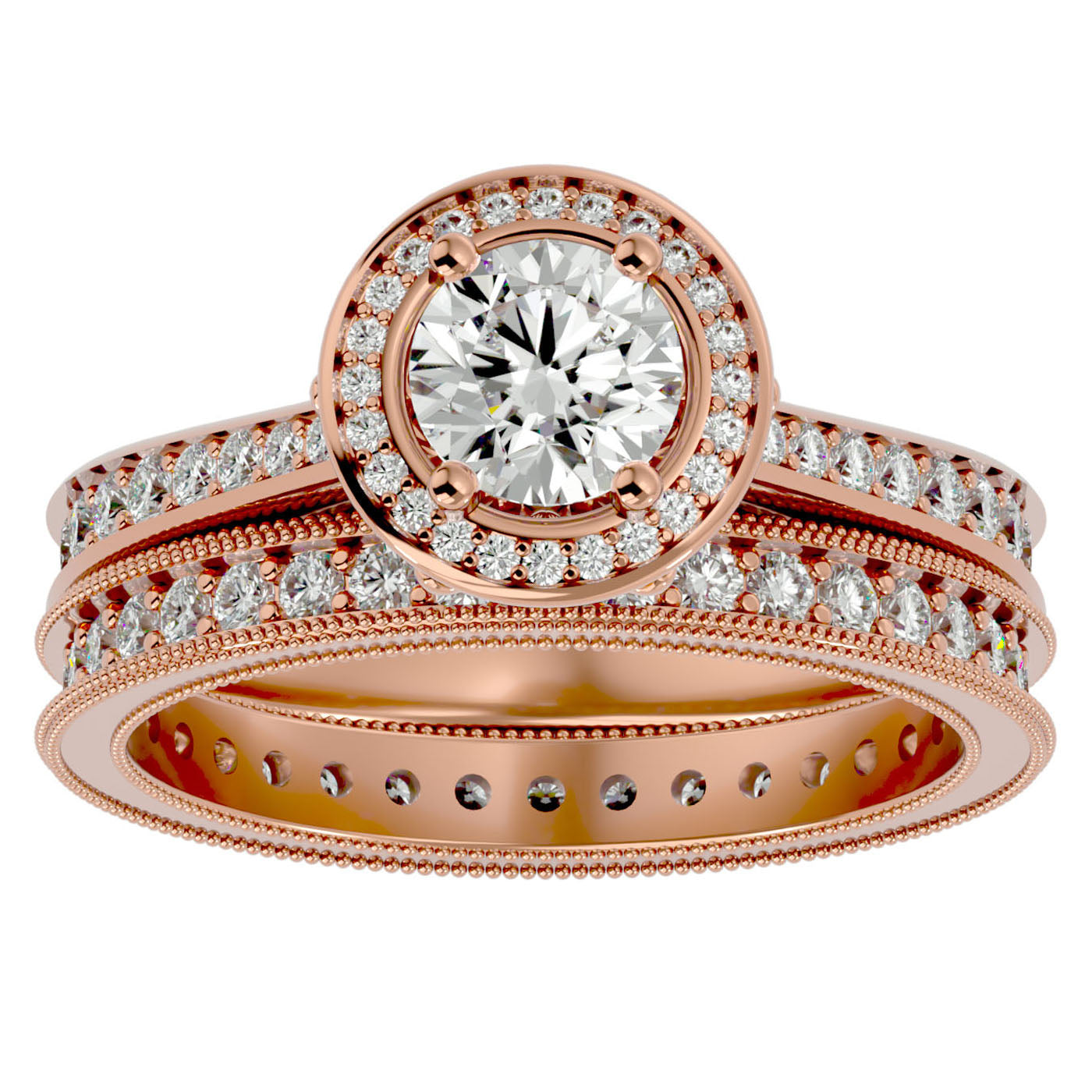 Inel de Logodnă Halo Pavè cu Moissanite de 1.45 ct din 18k Aur Roz - Castelo.ro