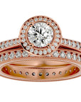 Inel de Logodnă Halo Pavè din Aur 14k cu Diamante Create în Laborator de 1.45 ct din 14k Aur Roz - Castelo.ro
