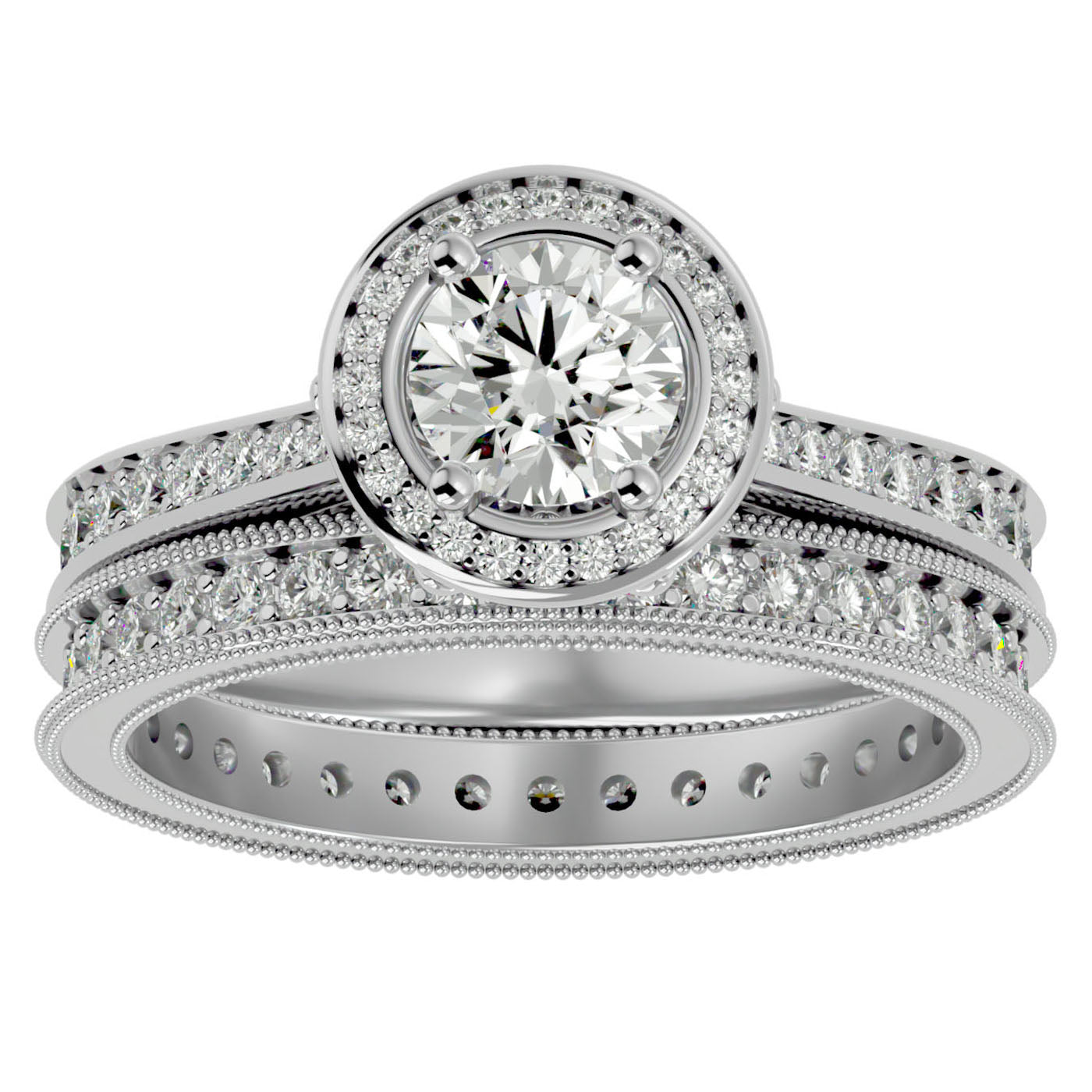 Inel de Logodnă Halo Pavè din Aur 14k cu Diamante Create în Laborator de 1.45 ct din 14k Aur Alb - Castelo.ro