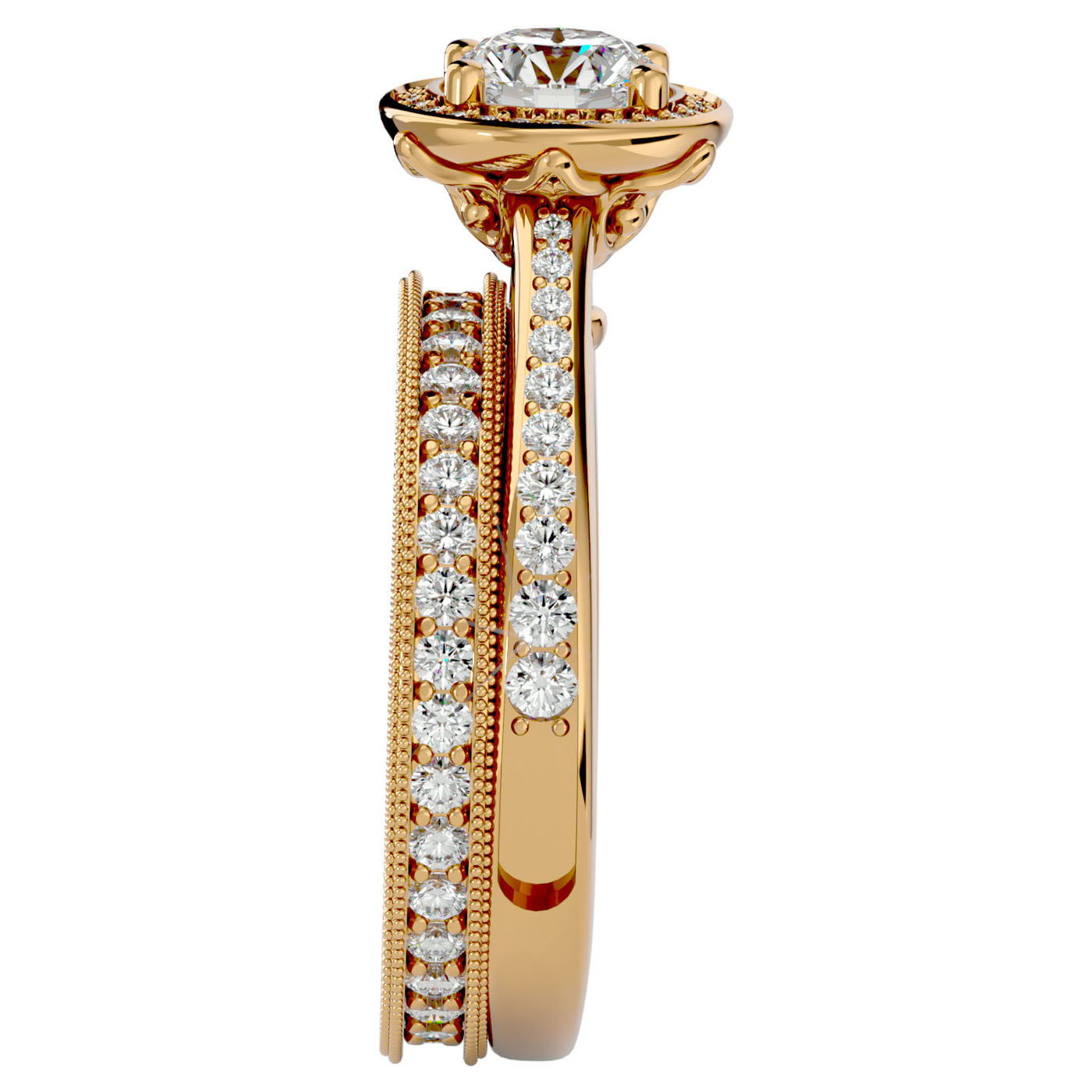 Inel de Logodnă Halo Pavè cu Diamante Naturale de 1.45 ct din 18k Aur Galben - Castelo.ro