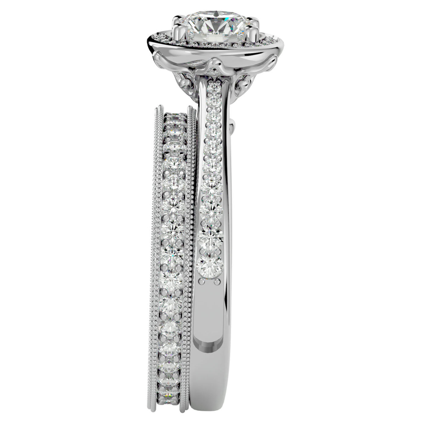 Inel de Logodnă Halo Pavè din Aur 14k cu Diamante Create în Laborator de 1.45 ct din 14k Aur Alb - Castelo.ro