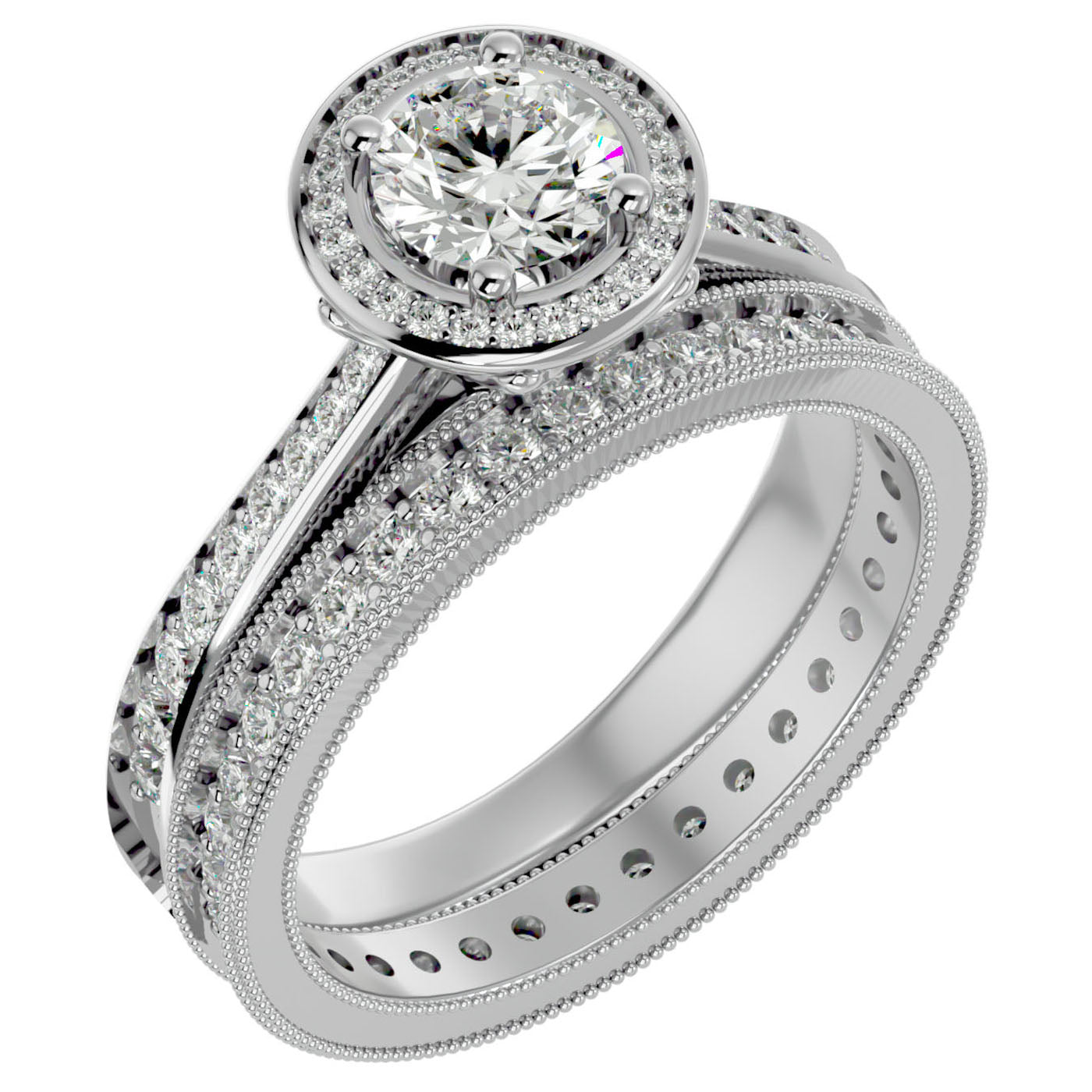 Inel de Logodnă Halo Pavè din Aur 14k cu Diamante Create în Laborator de 1.45 ct din 14k Aur Alb - Castelo.ro