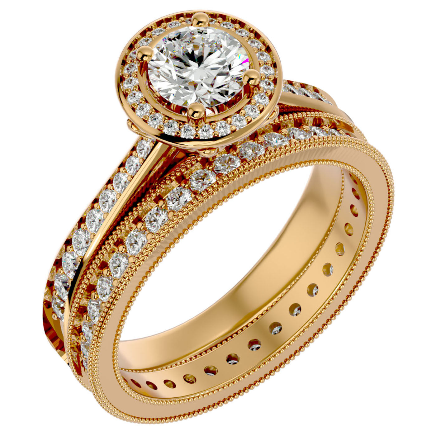 Inel de Logodnă Halo Pavè cu Diamante Naturale de 1.45 ct din 18k Aur Galben - Castelo.ro