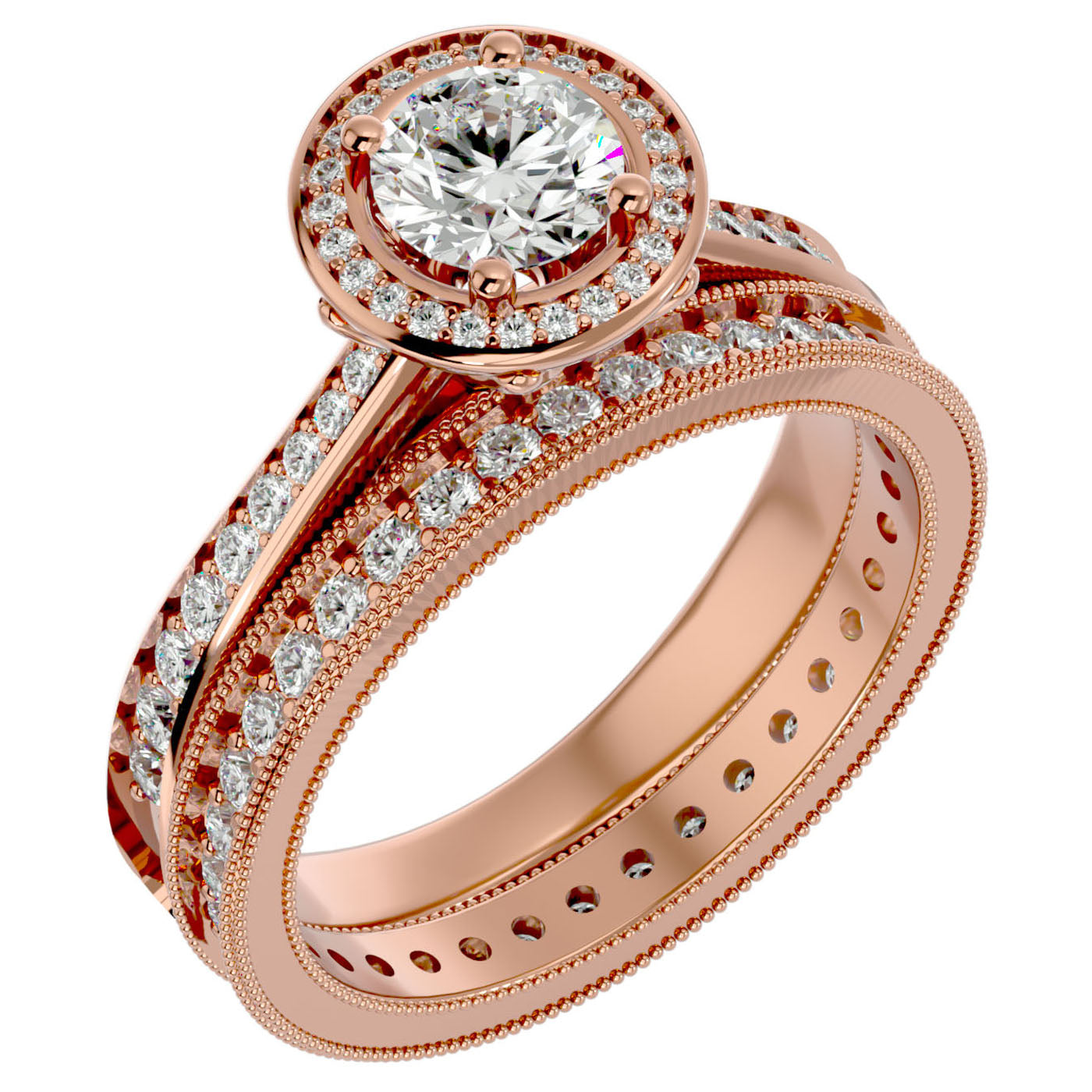 Inel de Logodnă Halo Pavè cu Diamante Create în Laborator de 1.45 ct din 18k Aur Roz - Castelo.ro
