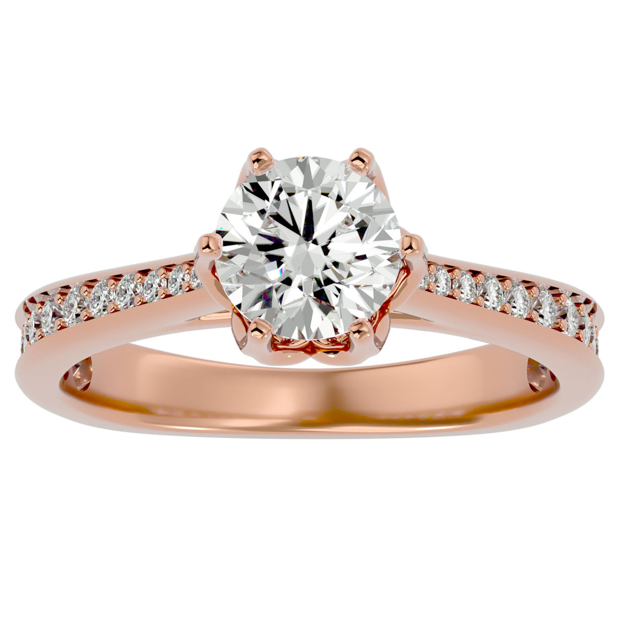 Inel De Logodnă Cascade de Lumière din Aur 14k cu Diamante Create în Laborator Pavé de 1.33 ct din 14k Aur Roz - Castelo.ro