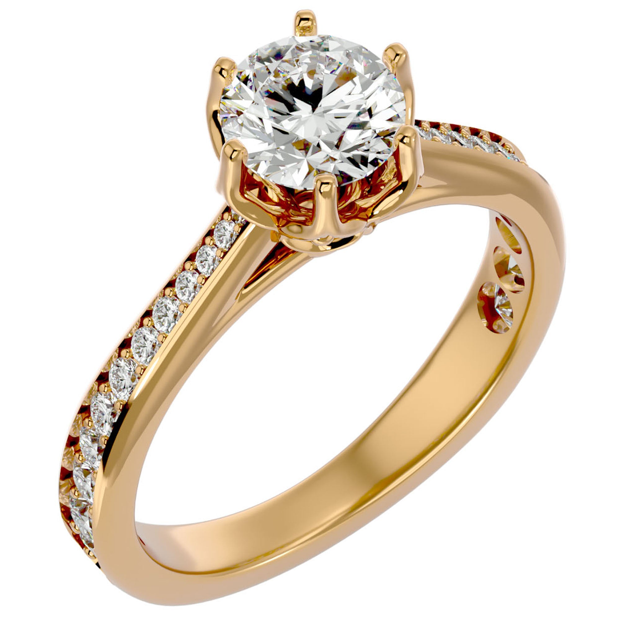 Inel De Logodnă Cascade de Lumière cu Diamante Create în Laborator Pavé de 1.33 ct din 18k Aur Galben - Castelo.ro