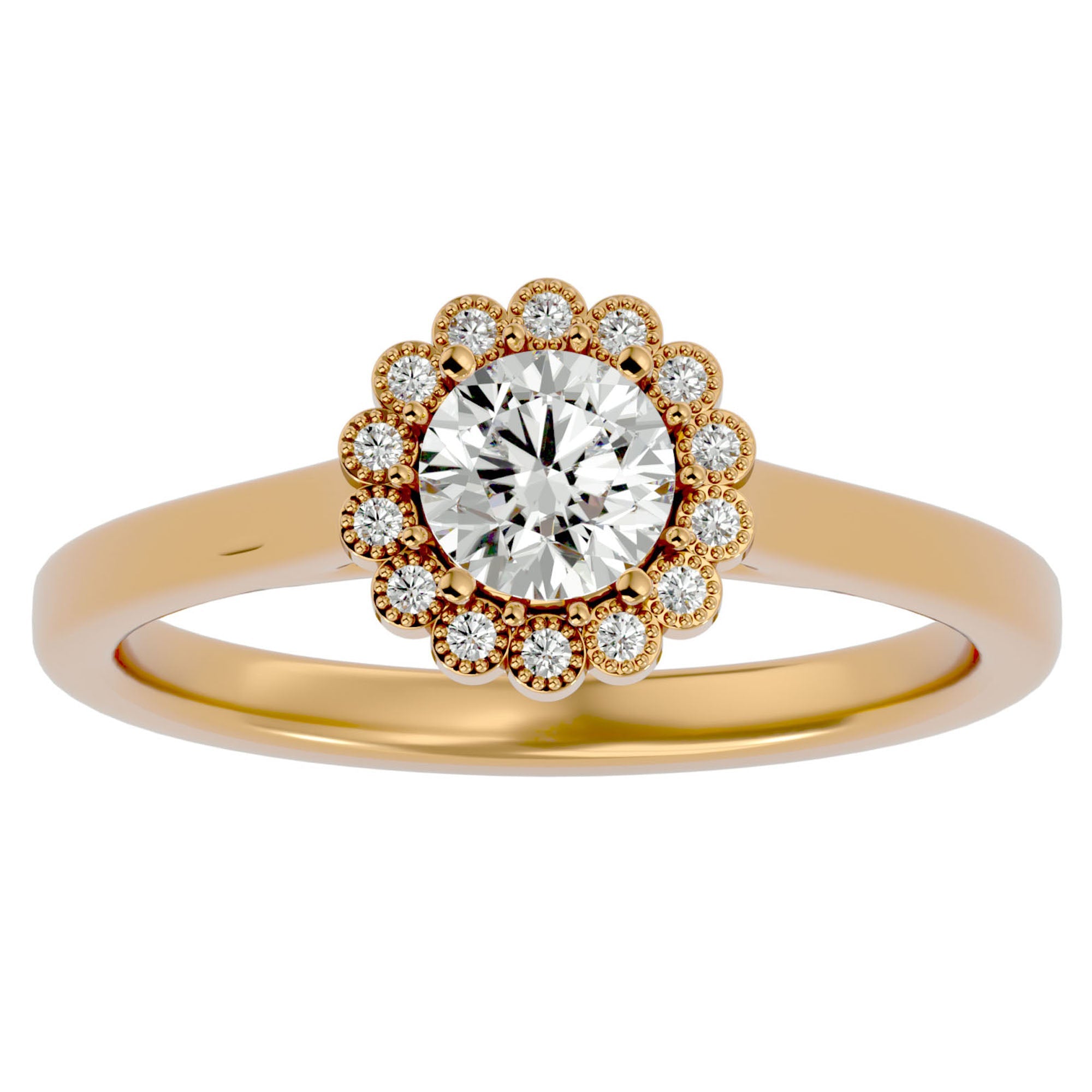 Inel de Logodnă din Aur 14k cu Moissanite Halo Etern în Crescendo de 0.60 ct din 14k Aur Galben - Castelo.ro