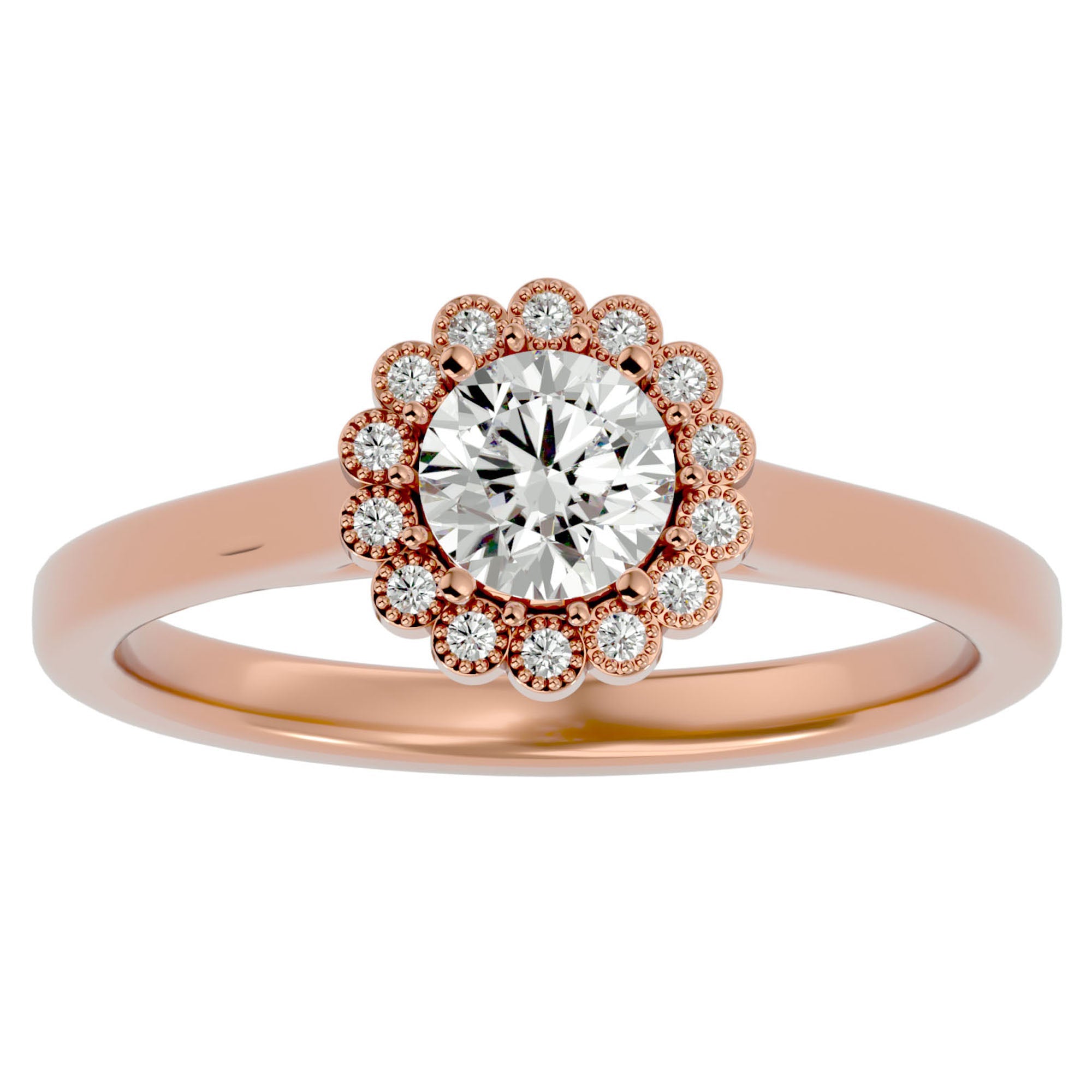 Inel de Logodnă din Aur 14k cu Moissanite Halo Etern în Crescendo de 0.60 ct din 14k Aur Roz - Castelo.ro