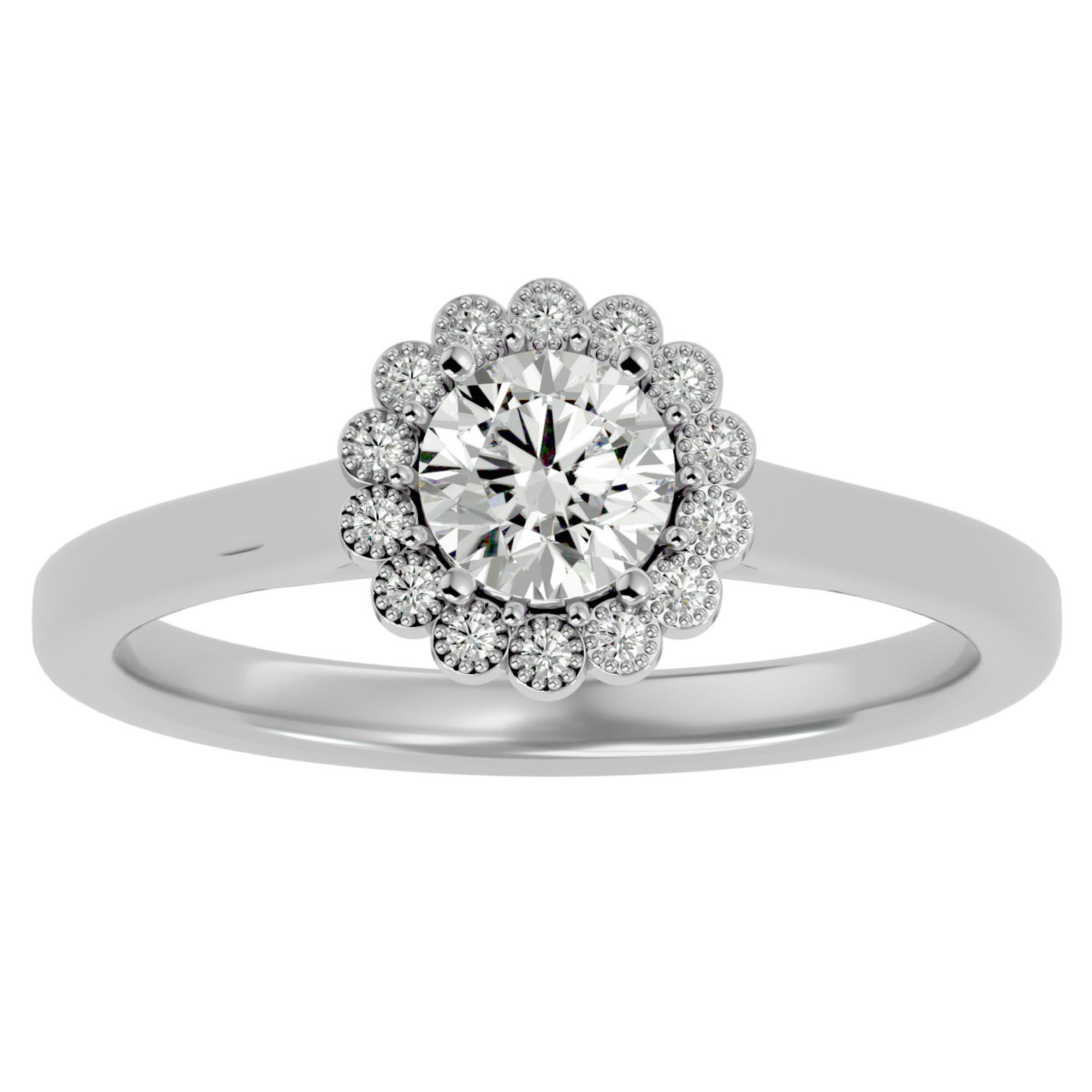 Inel de Logodnă din Aur 14k cu Moissanite Halo Etern în Crescendo de 0.60 ct din 14k Aur Alb - Castelo.ro