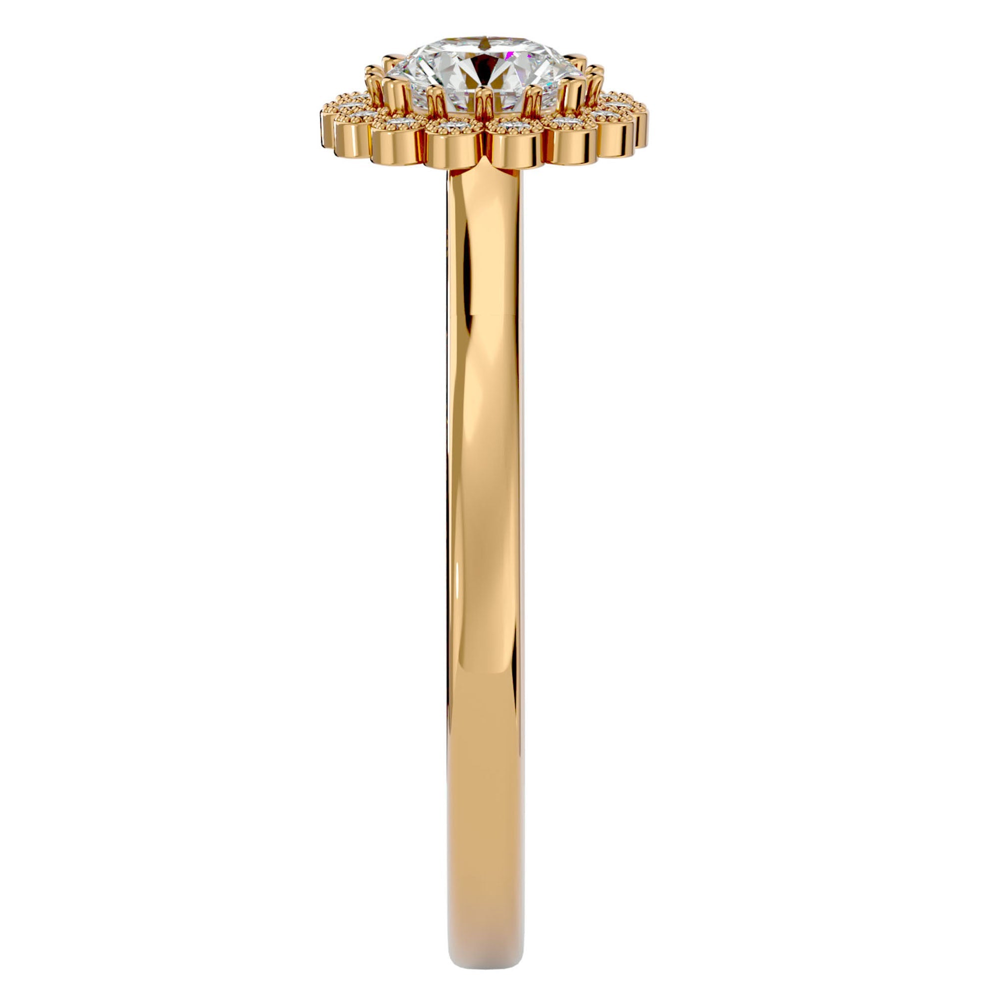 Inel de Logodnă din Aur 14k cu Moissanite Halo Etern în Crescendo de 0.60 ct din 14k Aur Galben - Castelo.ro