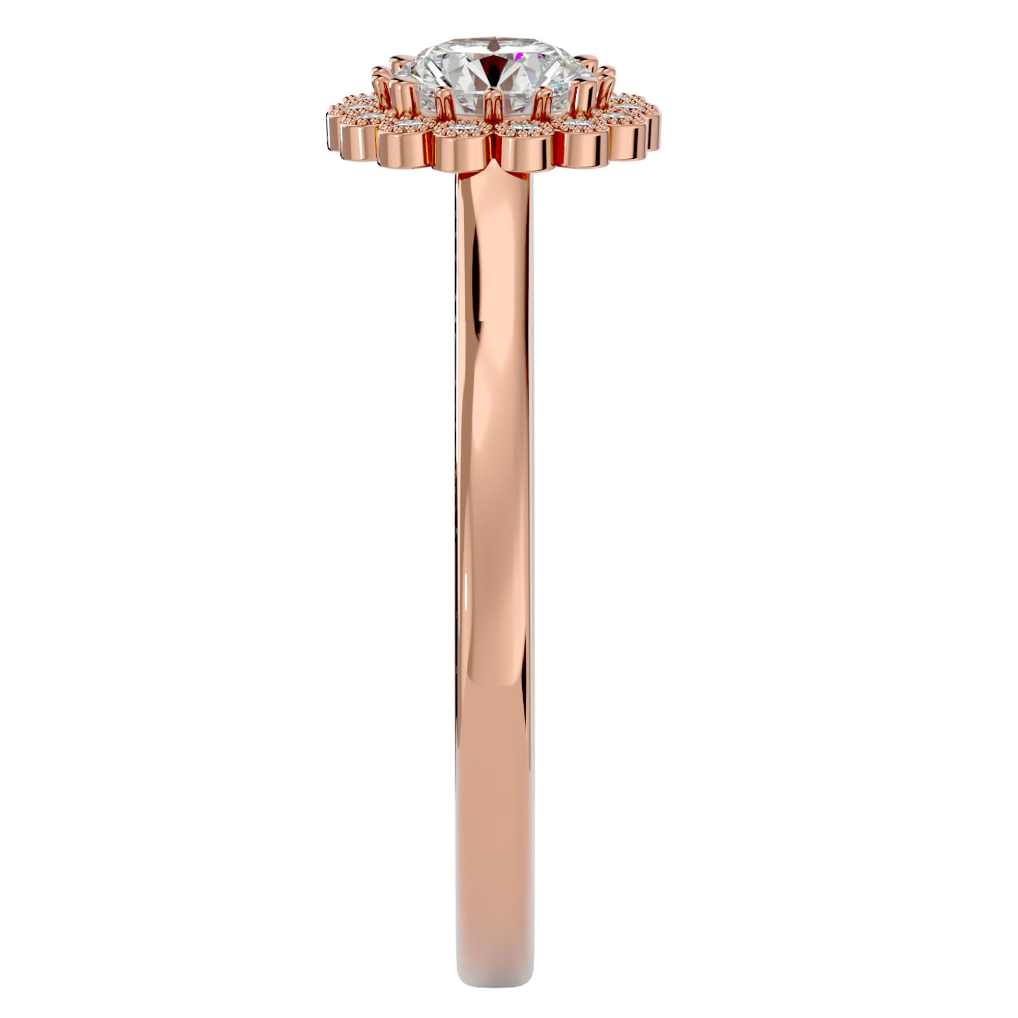 Inel de Logodnă din Aur 14k cu Moissanite Halo Etern în Crescendo de 0.60 ct din 14k Aur Roz - Castelo.ro