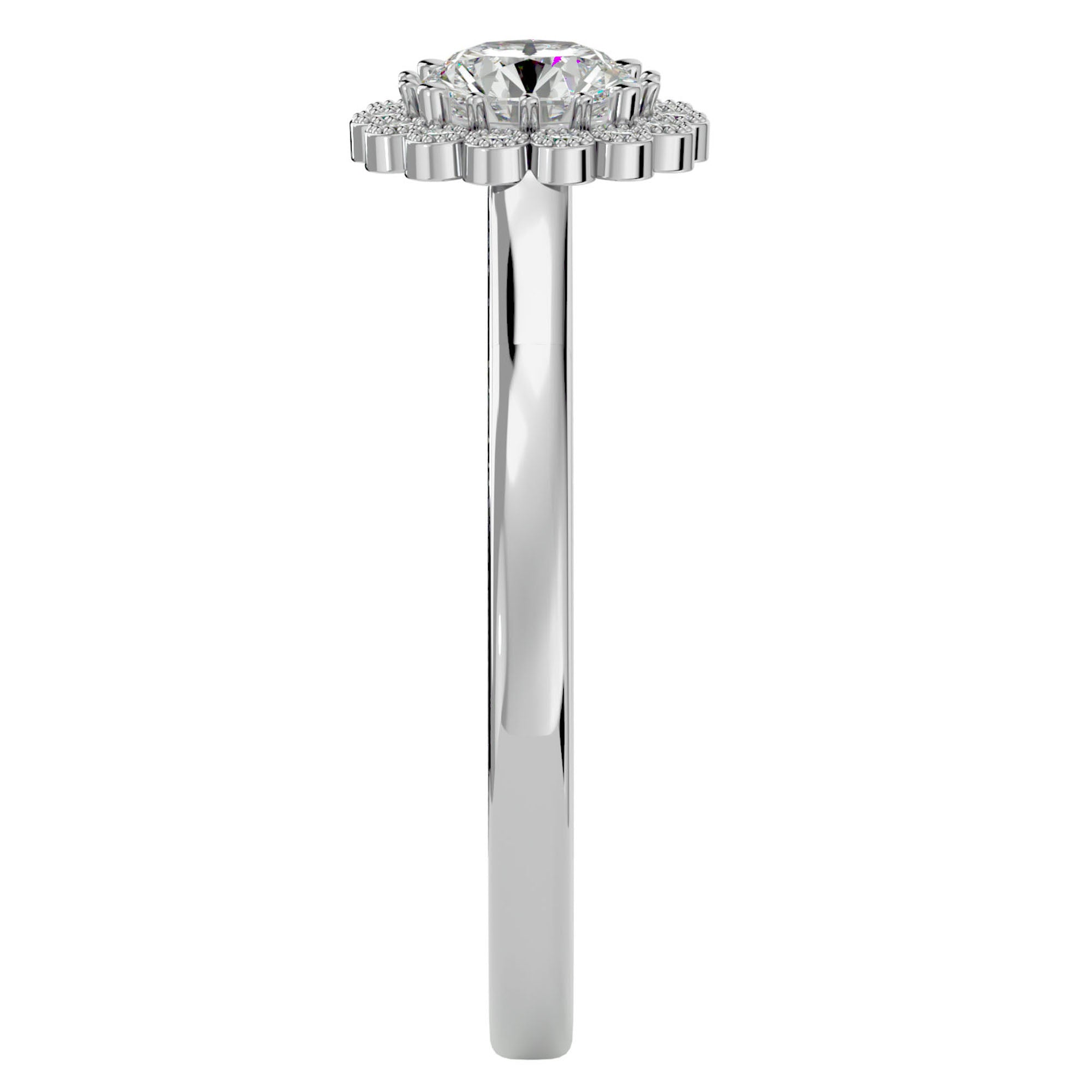 Inel de Logodnă din Aur 14k cu Moissanite Halo Etern în Crescendo de 0.60 ct din 14k Aur Alb - Castelo.ro