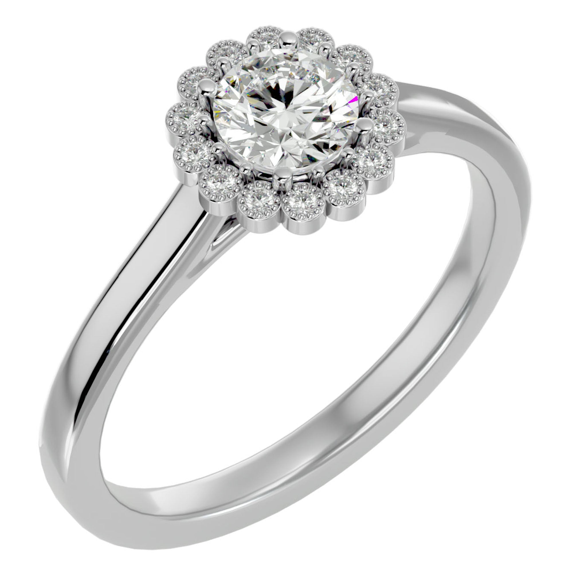 Inel de Logodnă din Aur 14k cu Moissanite Halo Etern în Crescendo de 0.60 ct din 14k Aur Alb - Castelo.ro
