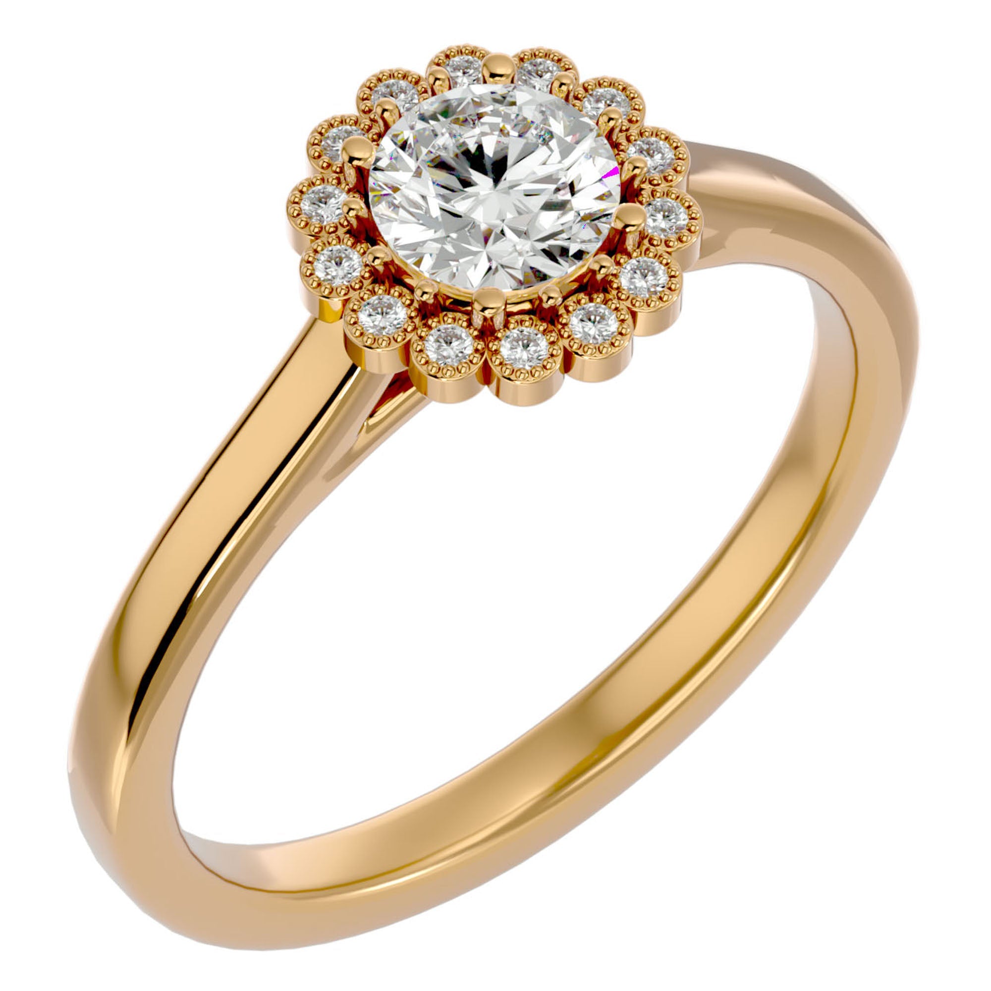 Inel de Logodnă din Aur 14k cu Moissanite Halo Etern în Crescendo de 0.60 ct din 14k Aur Galben - Castelo.ro