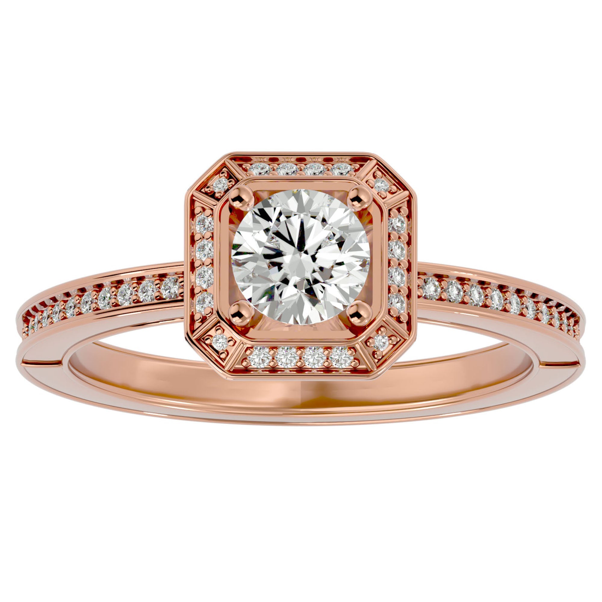 Inel de Logodnă din Aur 14k cu Diamante Create în Laborator Halo Etern în Crescendo de 0.78 ct din 14k Aur Roz - Castelo.ro