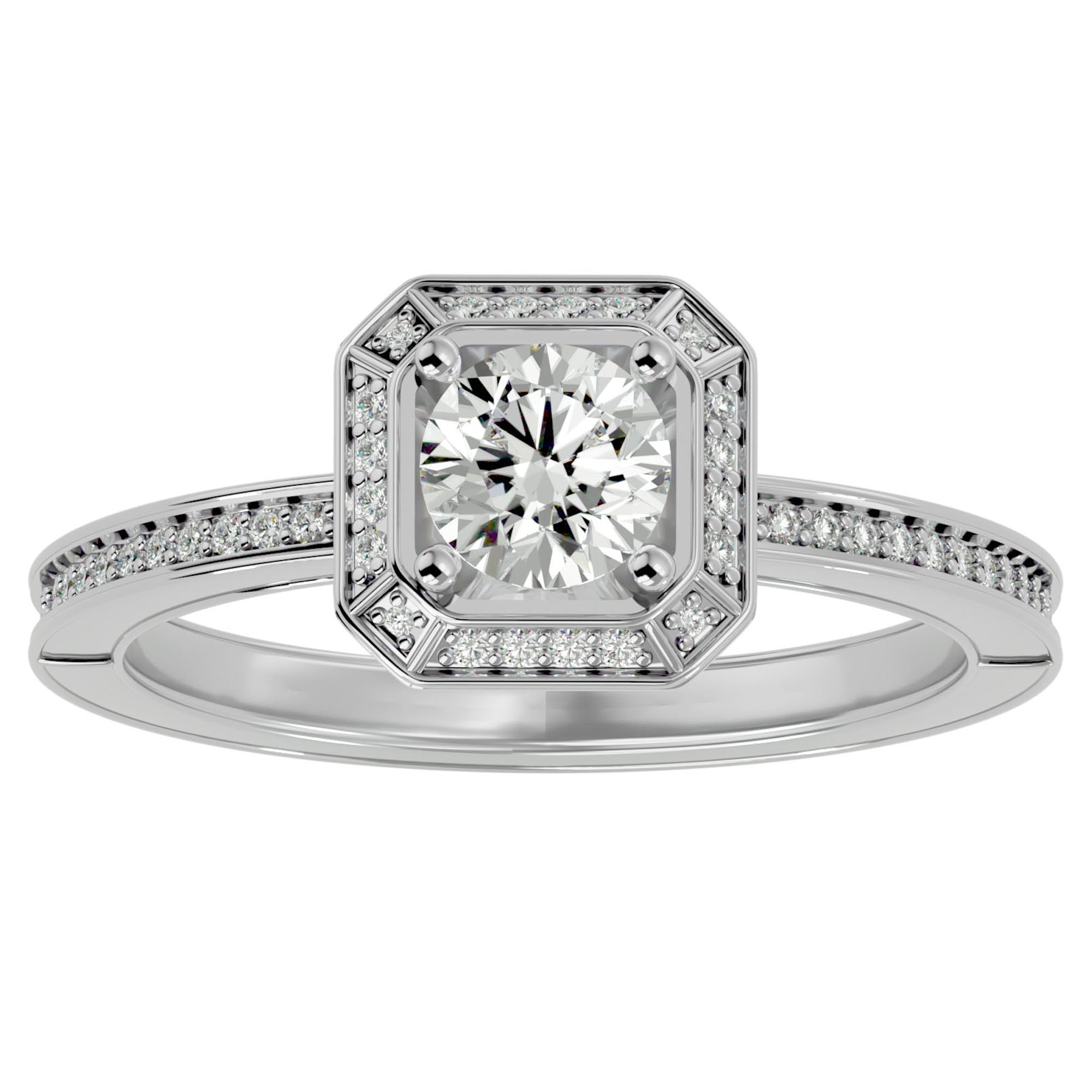 Inel de Logodnă din Aur 14k cu Diamante Naturale Halo Etern în Crescendo de 0.78 ct din 14k Aur Alb - Castelo.ro
