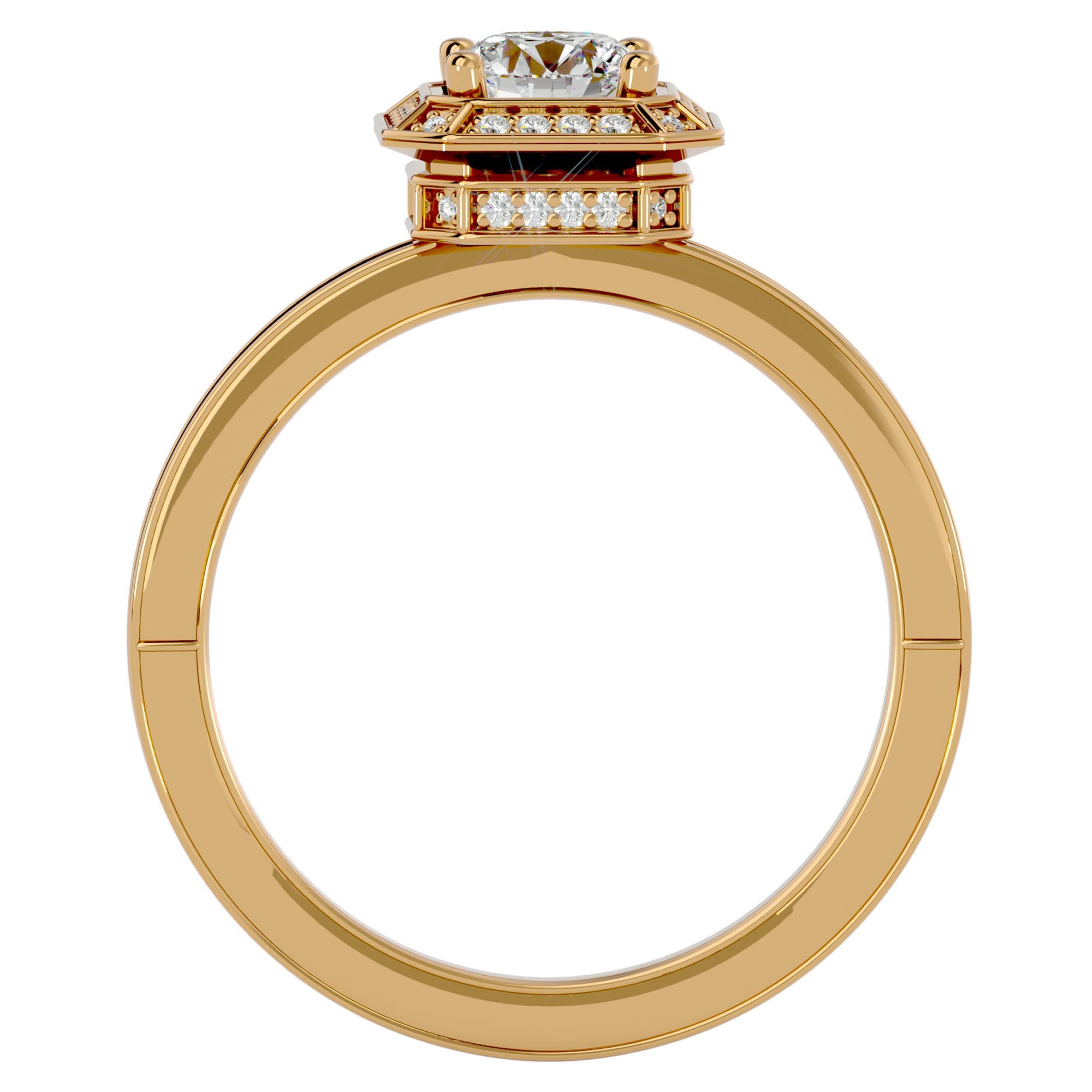 Inel de Logodnă din Aur 14k cu Diamante Naturale Halo Etern în Crescendo de 0.78 ct din 14k Aur Galben - Castelo.ro