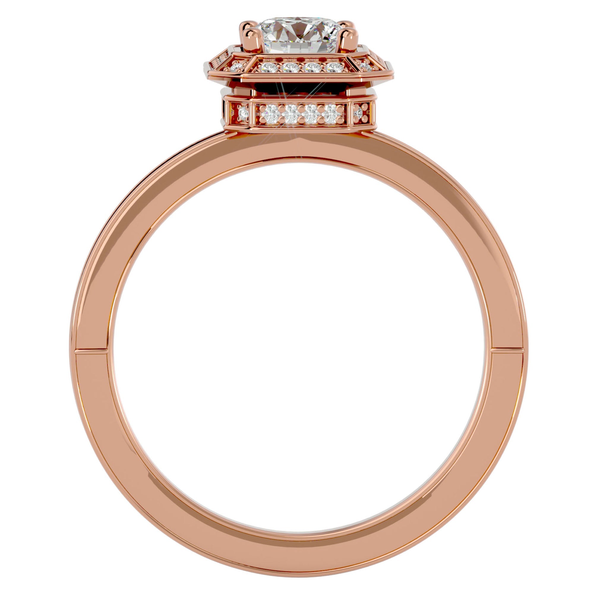 Inel de Logodnă din Aur 14k cu Diamante Naturale Halo Etern în Crescendo de 0.78 ct din 14k Aur Roz - Castelo.ro