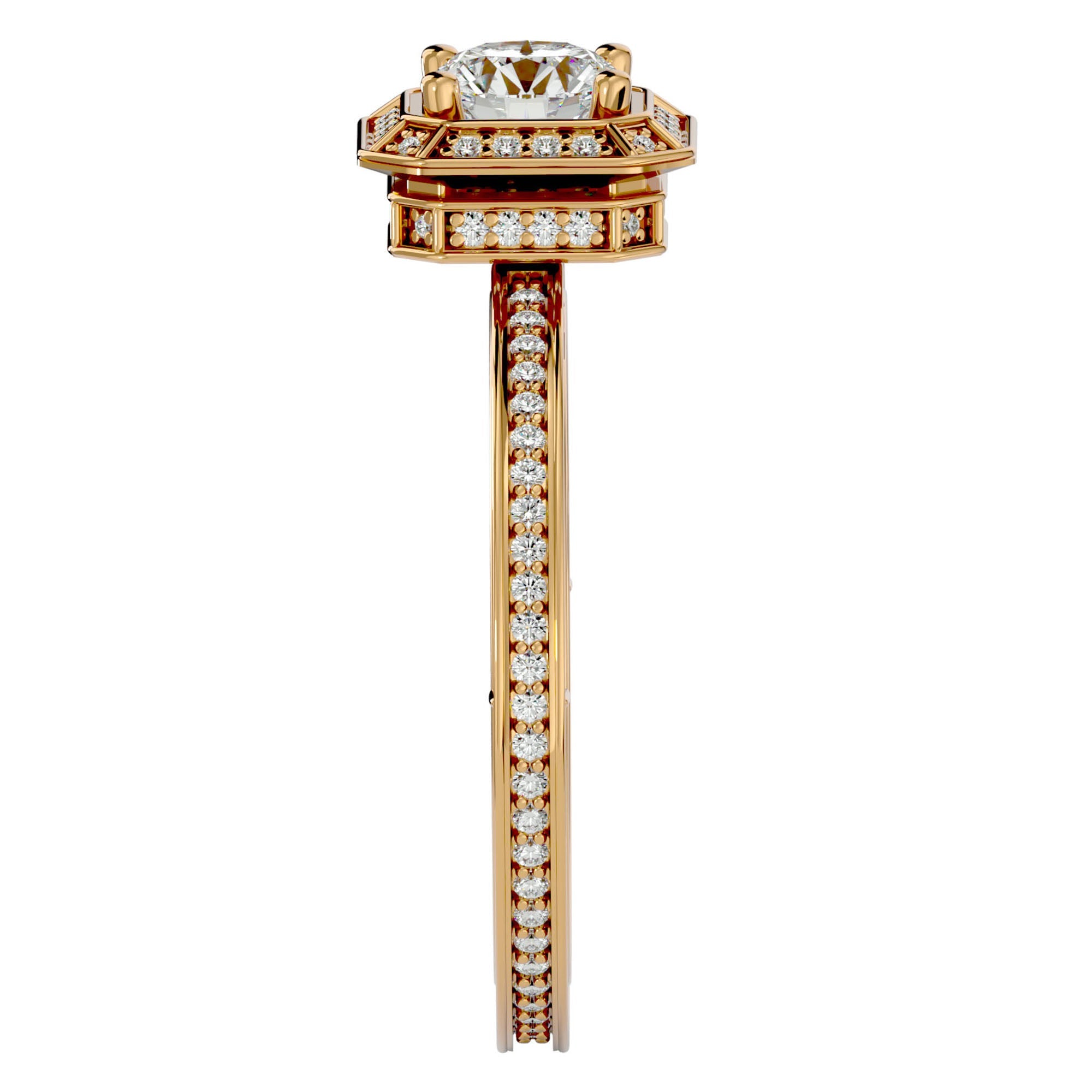 Inel de Logodnă din Aur 14k cu Diamante Create în Laborator Halo Etern în Crescendo de 0.78 ct din 14k Aur Galben - Castelo.ro
