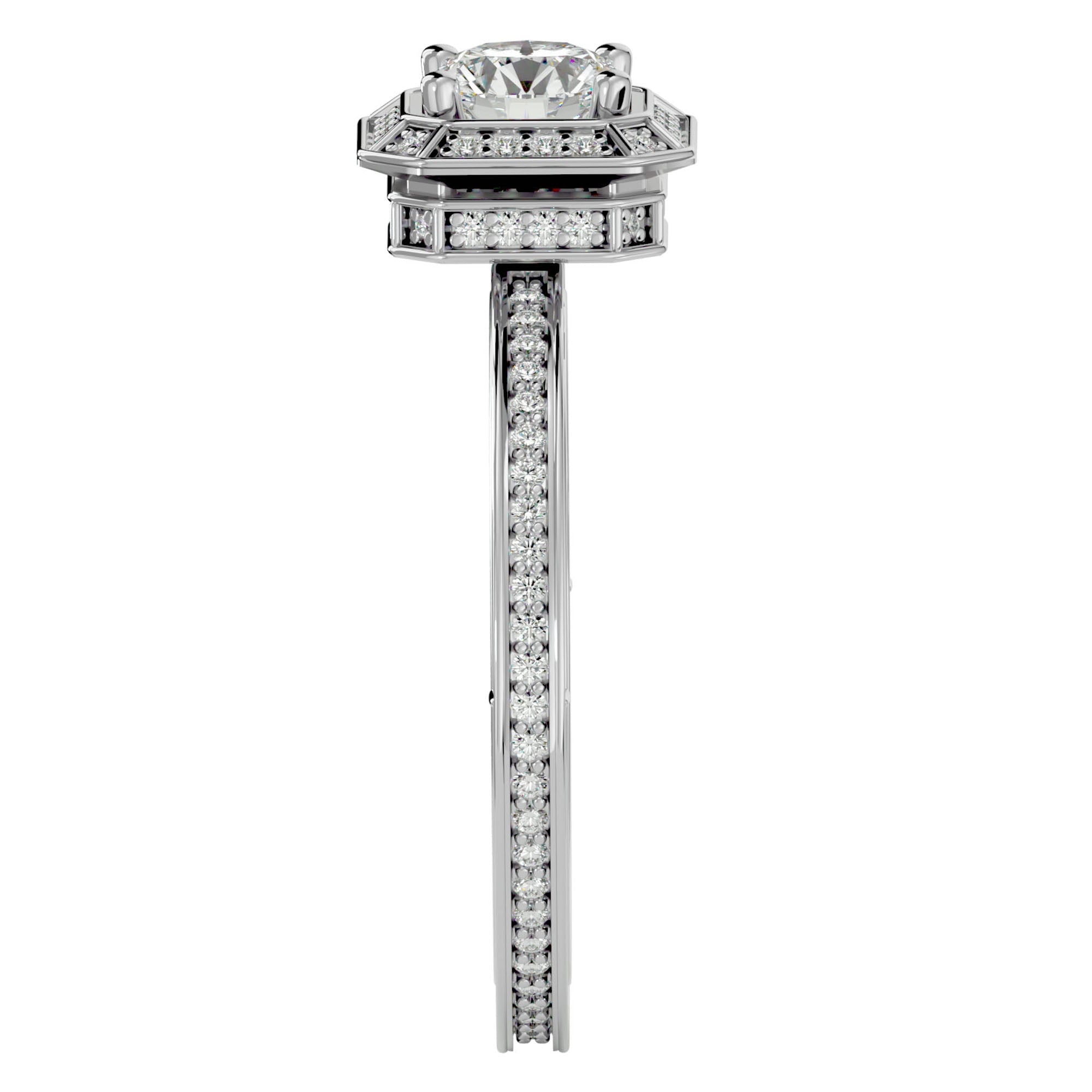 Inel de Logodnă din Aur 14k cu Diamante Create în Laborator Halo Etern în Crescendo de 0.78 ct din 14k Aur Alb - Castelo.ro
