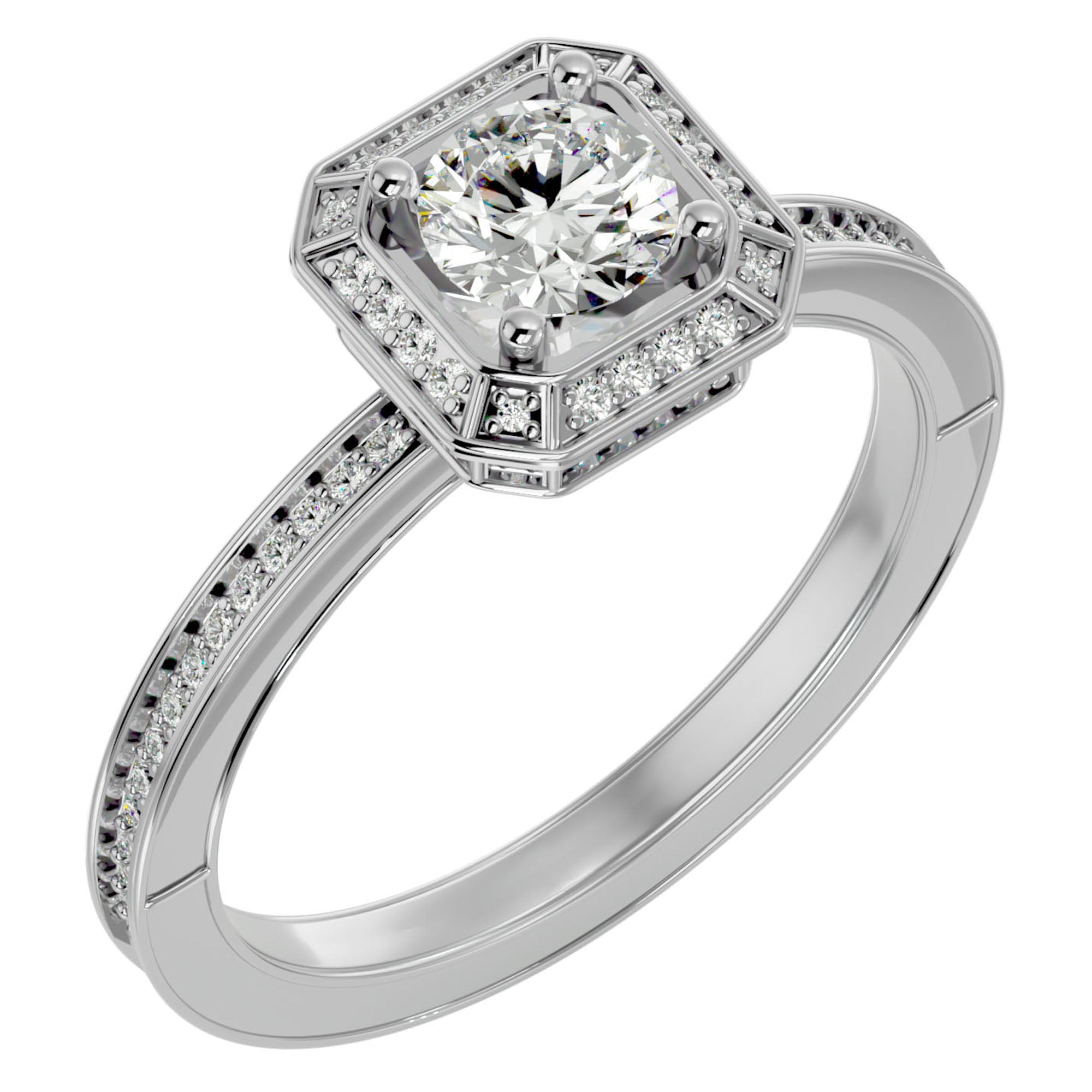 Inel de Logodnă din Aur 14k cu Diamante Create în Laborator Halo Etern în Crescendo de 0.78 ct din 14k Aur Alb - Castelo.ro