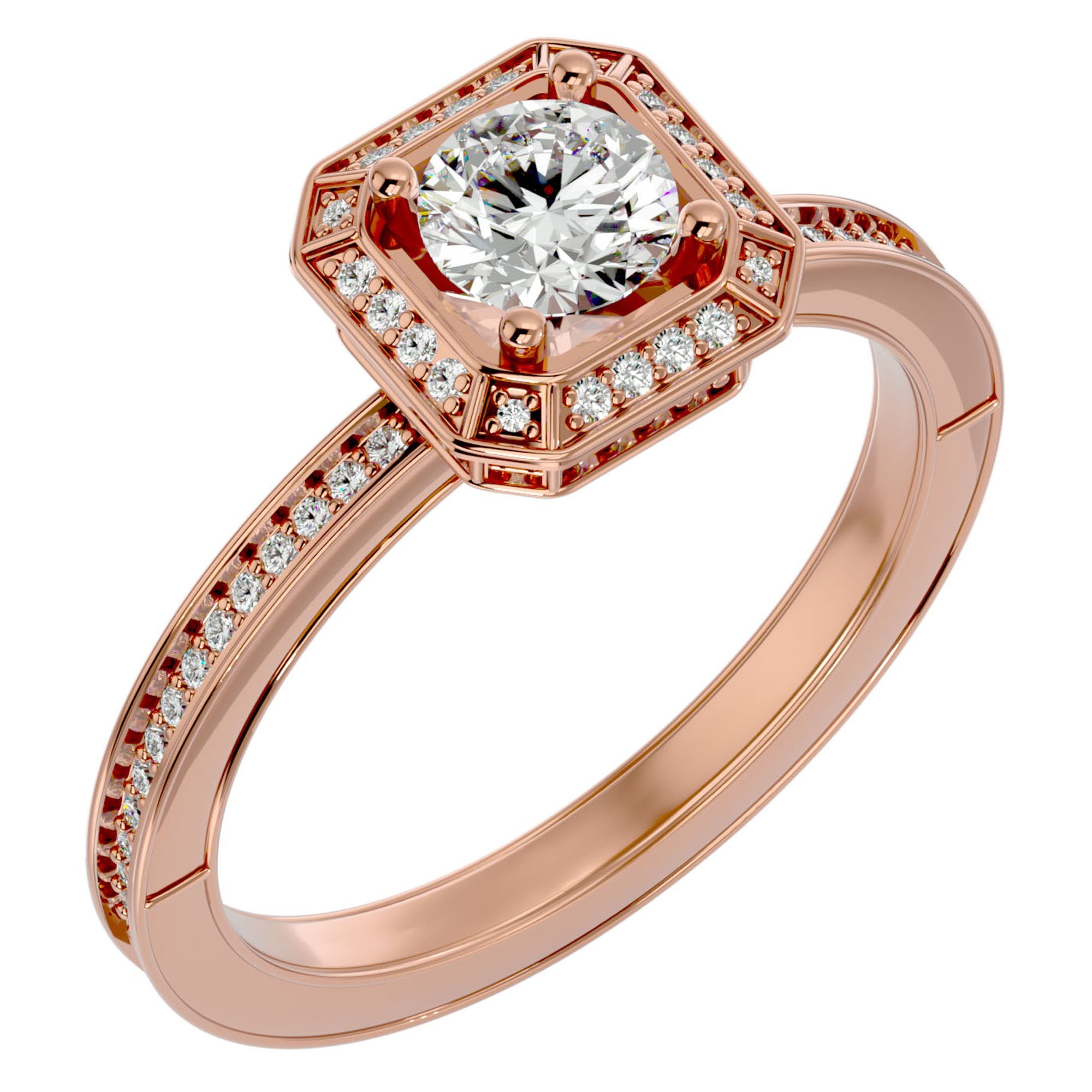 Inel de Logodnă din Aur 14k cu Diamante Naturale Halo Etern în Crescendo de 0.78 ct din 14k Aur Roz - Castelo.ro