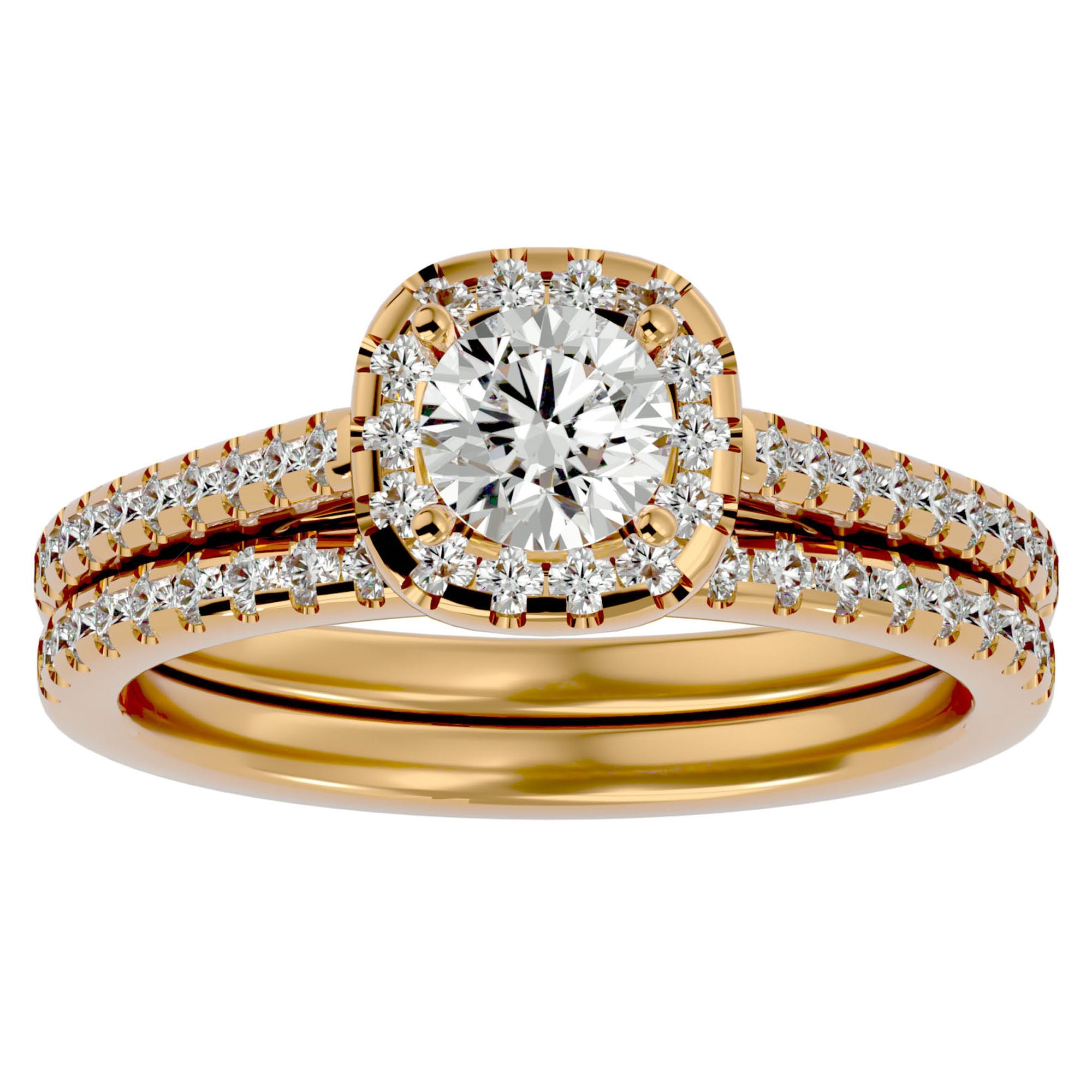 Inel de Logodnă din Aur 14k cu Moissanite Halo Etern Pavé de 1.15 ct din 14k Aur Galben - Castelo.ro