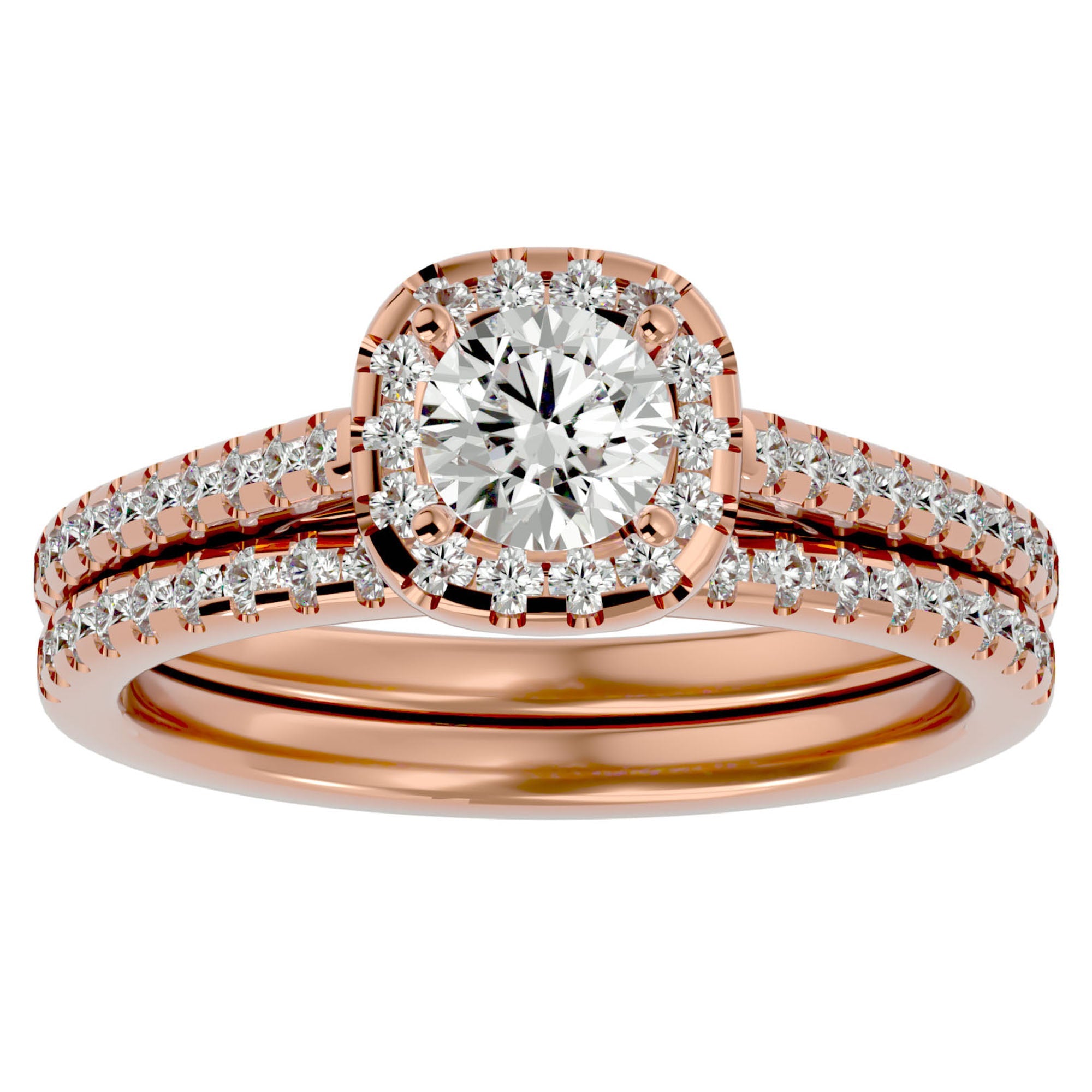 Inel de Logodnă din Aur 14k cu Diamante Create în Laborator Halo Etern Pavé de 1.15 ct din 14k Aur Roz - Castelo.ro