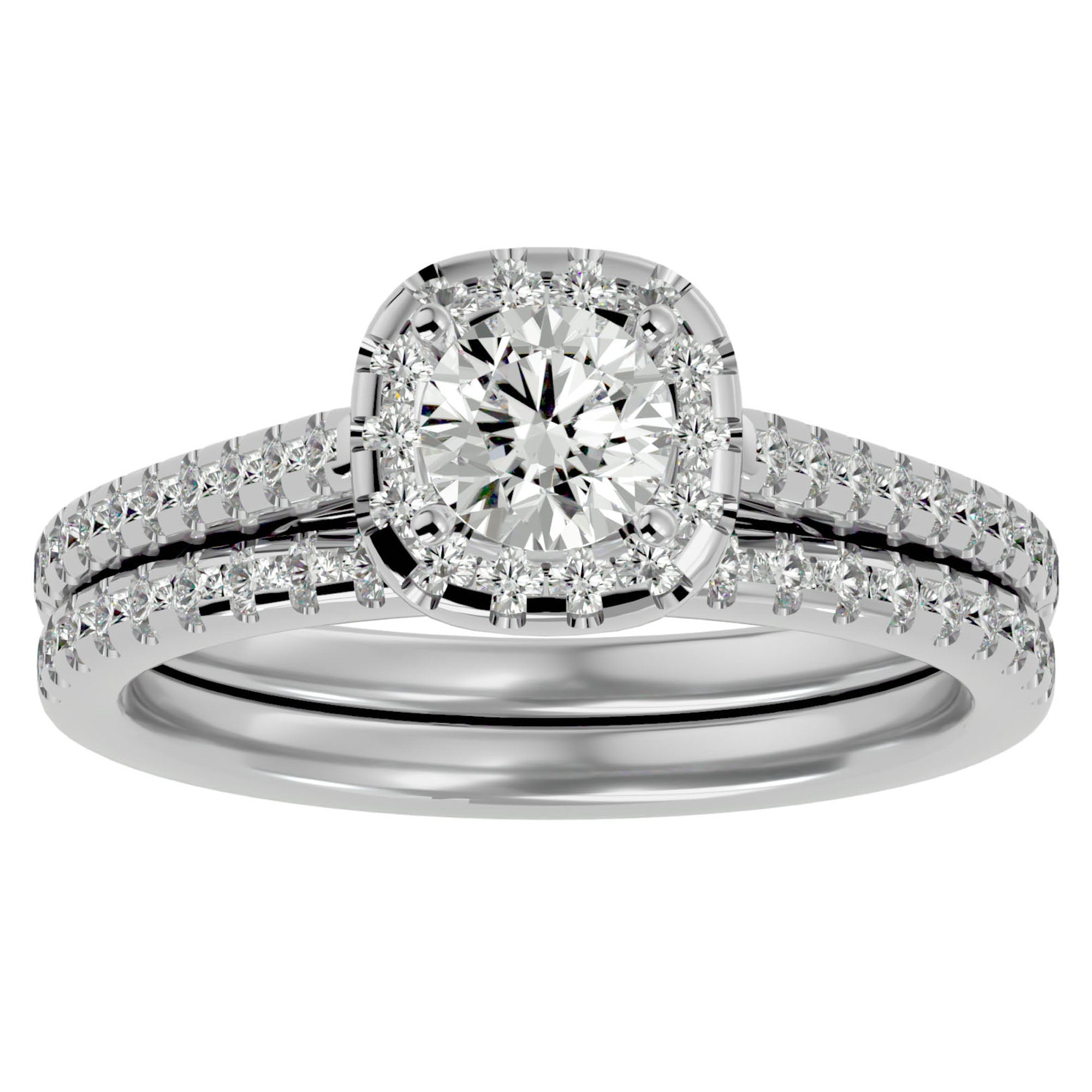 Inel de Logodnă din Aur 14k cu Diamante Create în Laborator Halo Etern Pavé de 1.15 ct din 14k Aur Alb - Castelo.ro