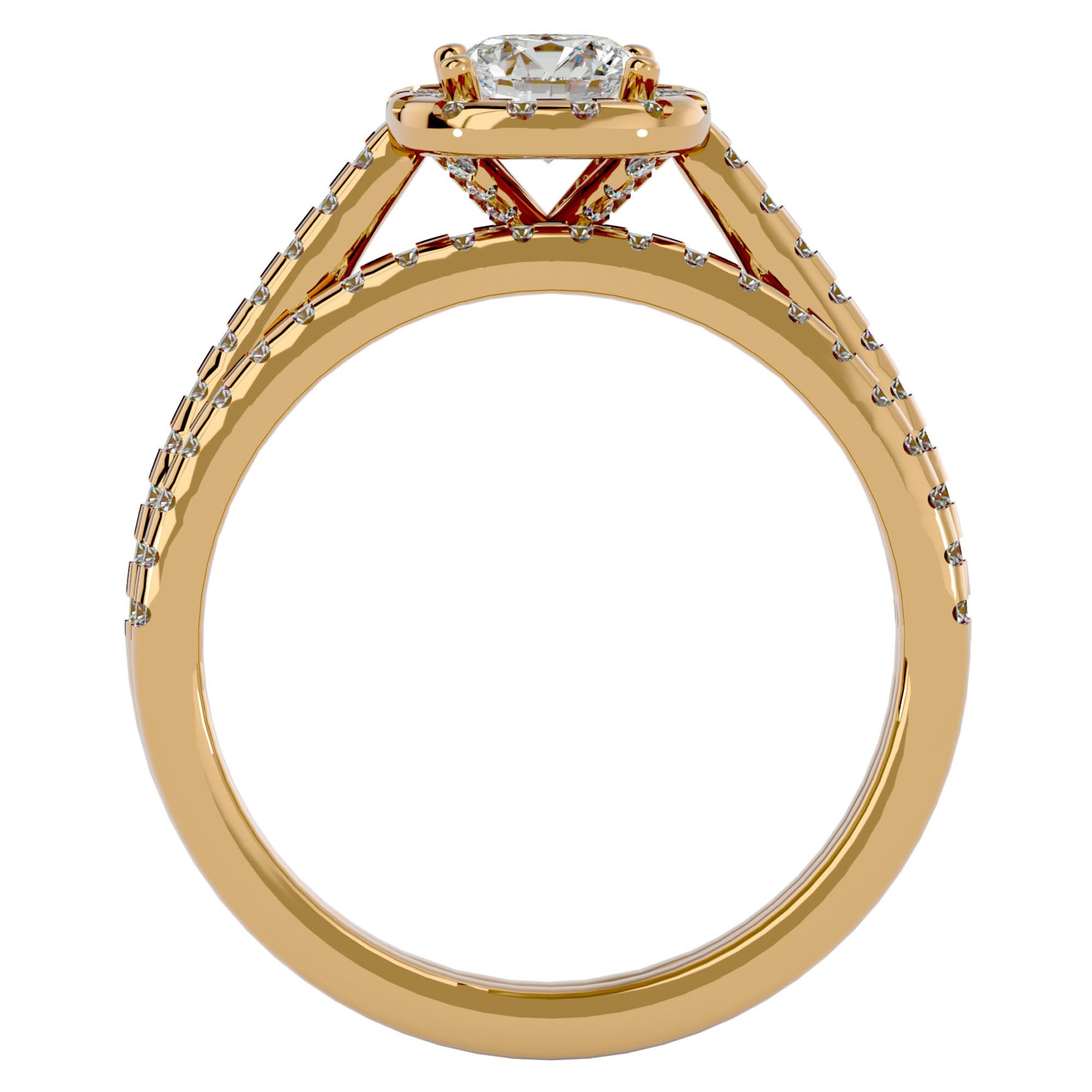 Inel de Logodnă cu Diamante Create în Laborator Halo Etern Pavé de 1.15 ct din 18k Aur Galben - Castelo.ro
