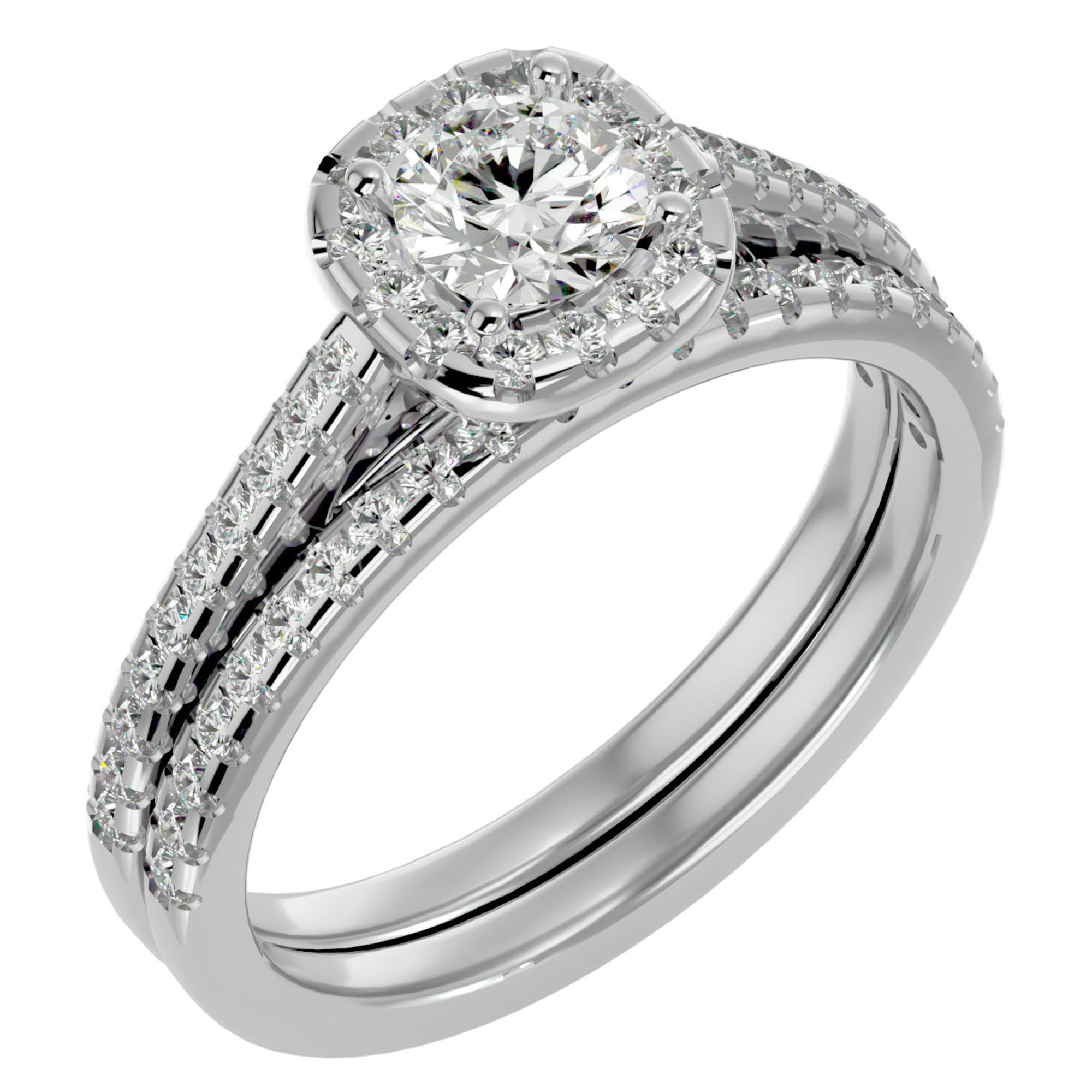 Inel de Logodnă din Aur 14k cu Diamante Create în Laborator Halo Etern Pavé de 1.15 ct din 14k Aur Alb - Castelo.ro
