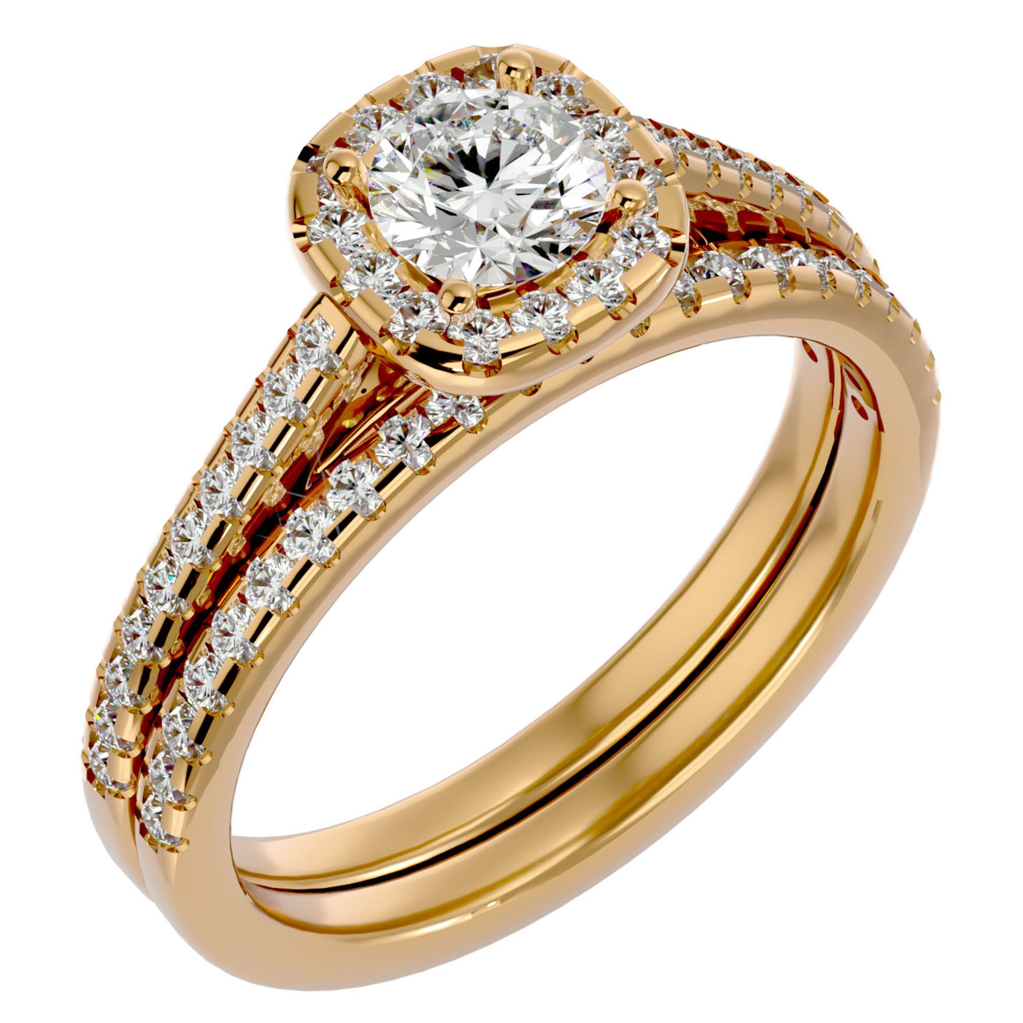 Inel de Logodnă din Aur 14k cu Diamante Create în Laborator Halo Etern Pavé de 1.15 ct din 14k Aur Galben - Castelo.ro