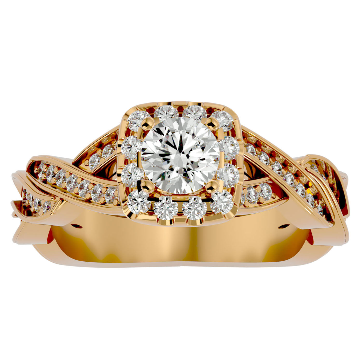 Inel L'Éclat Royale cu Diamante Create în Laborator Pavè de 0.91 ct din 18k Aur Galben - Castelo.ro