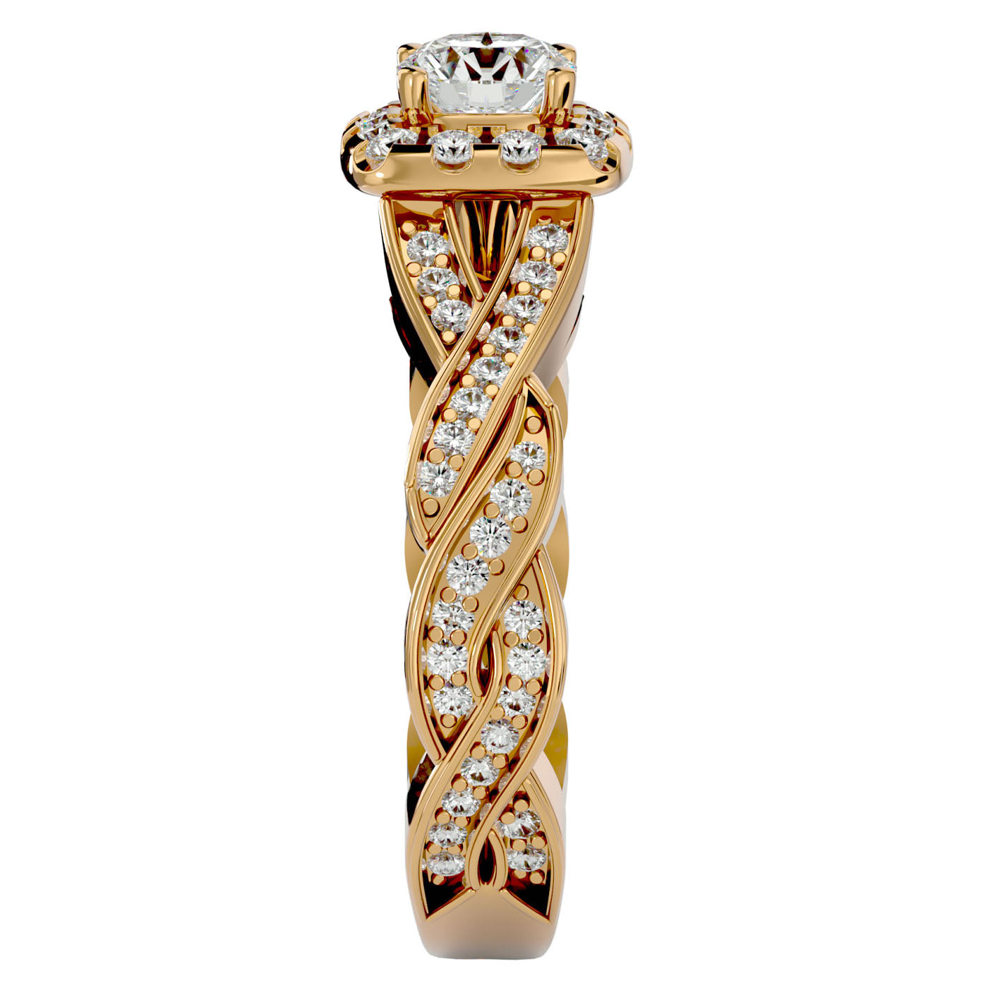Inel L'Éclat Royale cu Diamante Create în Laborator Pavè de 0.91 ct din 18k Aur Galben - Castelo.ro