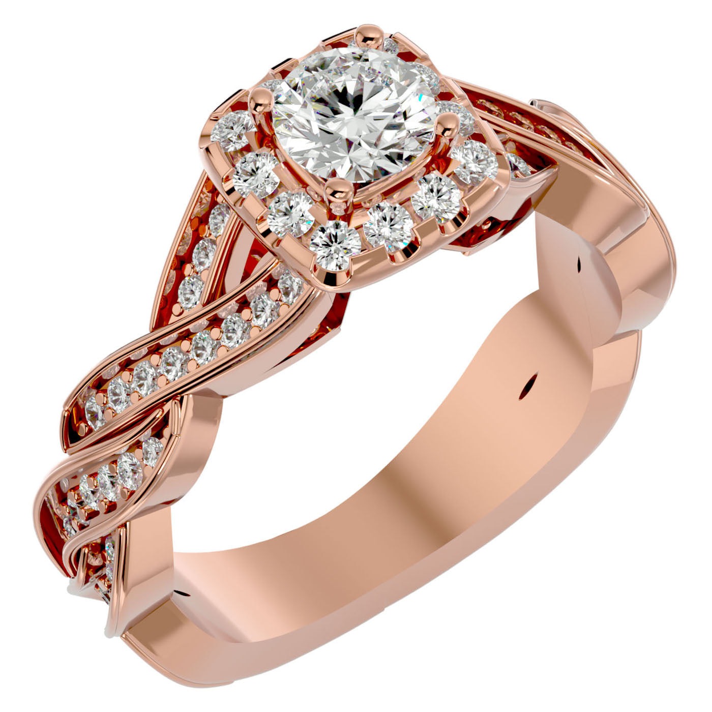 Inel L'Éclat Royale cu Diamante Create în Laborator Pavè de 0.91 ct din 18k Aur Roz - Castelo.ro