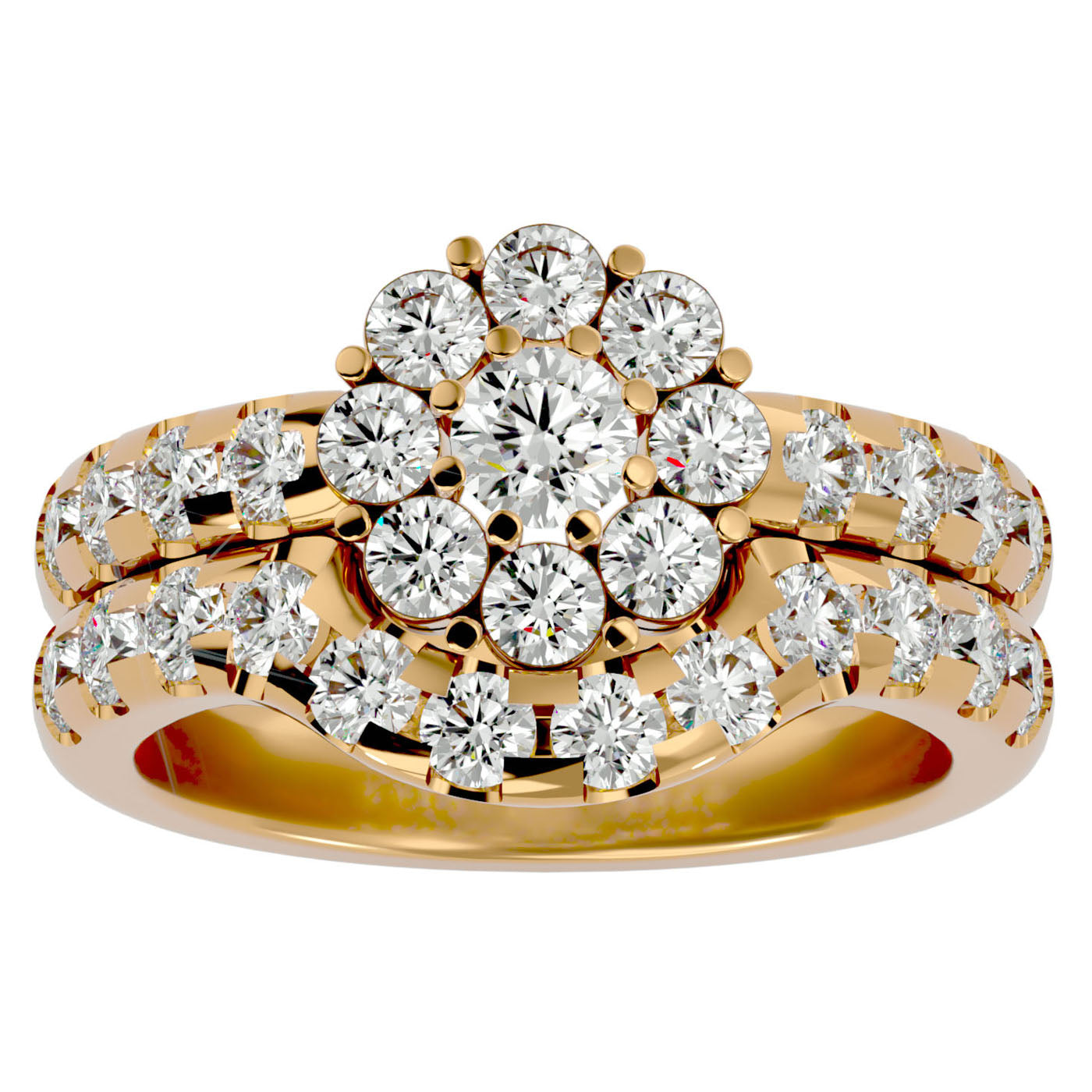 Inel L'Amour Éternel din Aur 14k cu Moissanite Halo Pavè de 2.00 ct din 14k Aur Galben - Castelo.ro