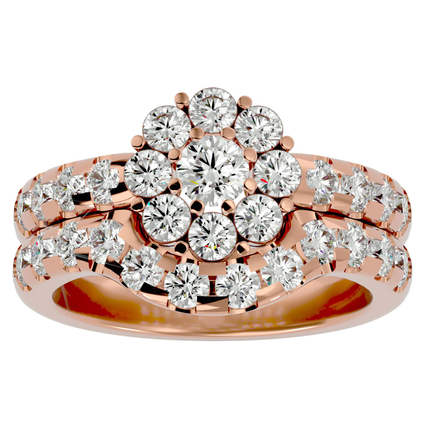 Inel L'Amour Éternel din Aur 14k cu Diamante Naturale Halo Pavè de 2.00 ct din 14k Aur Roz - Castelo.ro