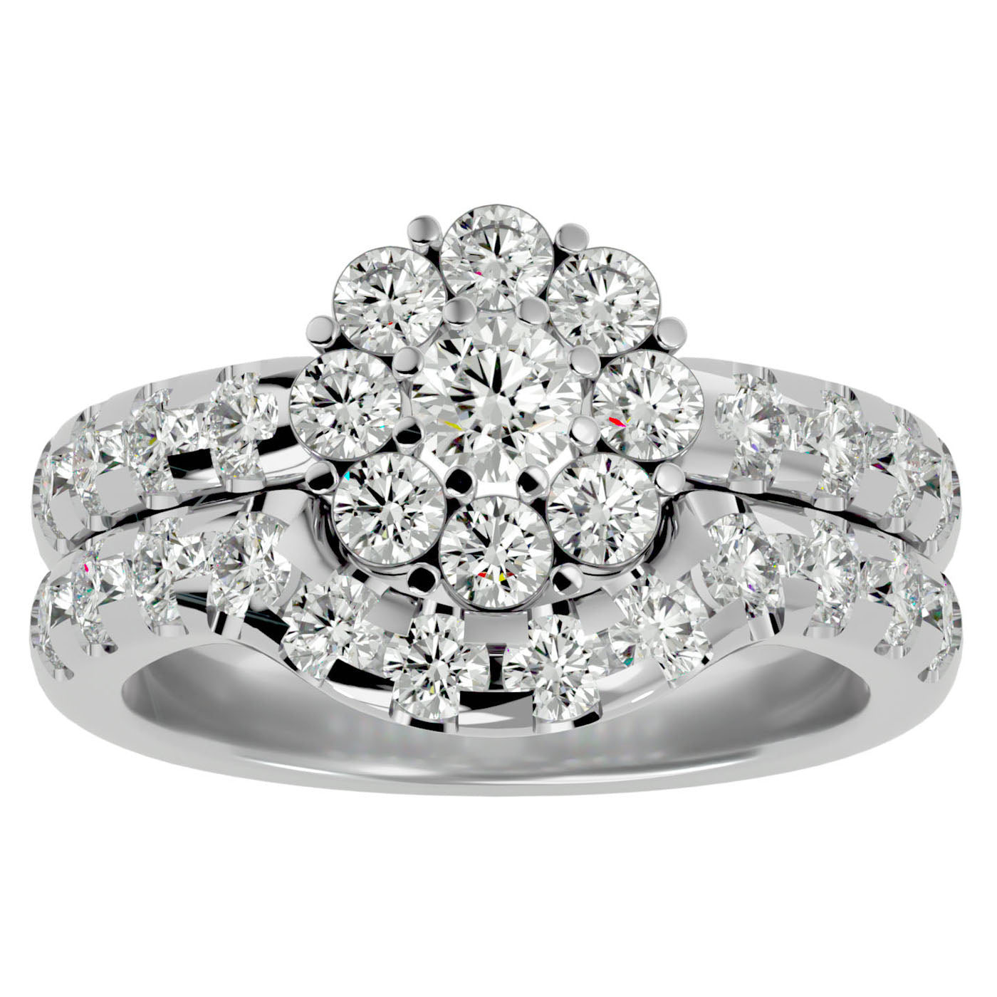 Inel L'Amour Éternel din Aur 14k cu Diamante Naturale Halo Pavè de 2.00 ct din 14k Aur Alb - Castelo.ro