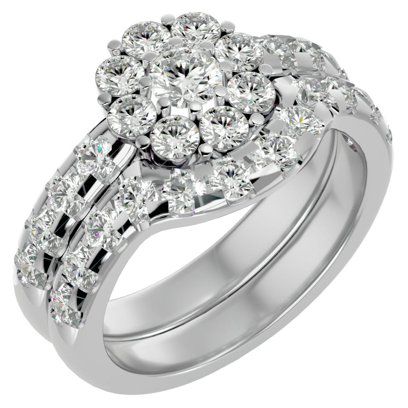 Inel L'Amour Éternel din Aur 14k cu Moissanite Halo Pavè de 2.00 ct din 14k Aur Alb - Castelo.ro