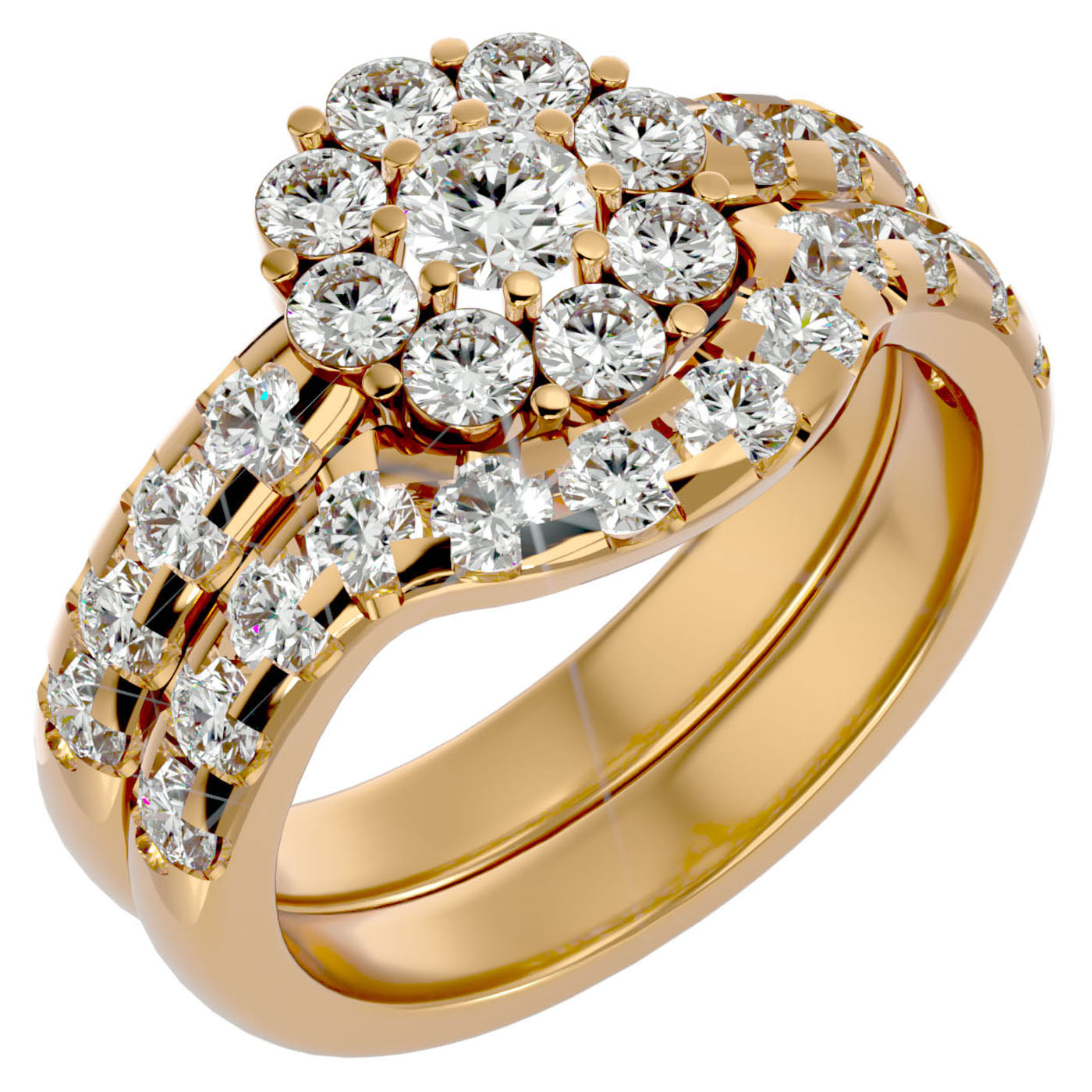 Inel L'Amour Éternel din Aur 14k cu Diamante Naturale Halo Pavè de 2.00 ct din 14k Aur Galben - Castelo.ro