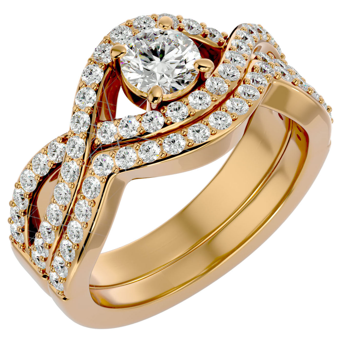 Inel Promesse d'Or cu Diamante Naturale Pavè de 1.36 ct din 18k Aur Galben - Castelo.ro