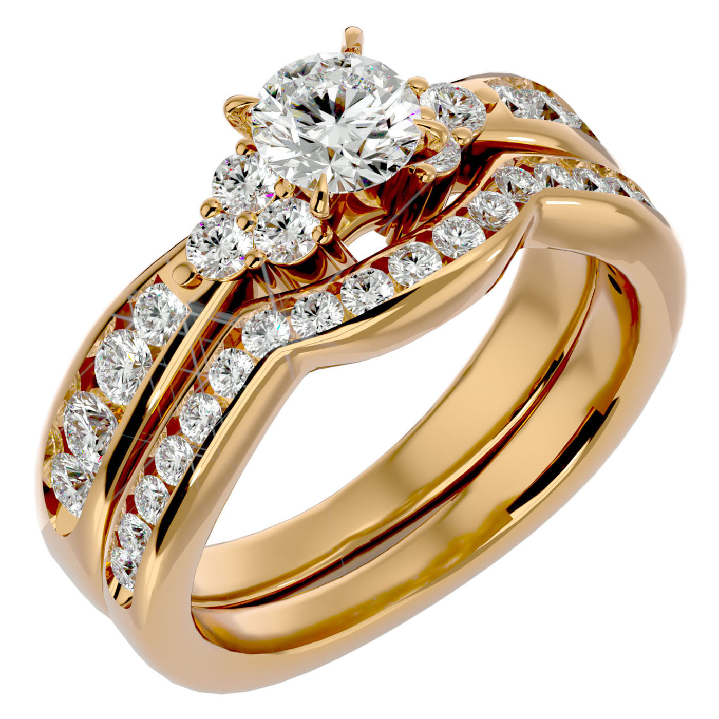 Inel Fleur de Lys din Aur 14k cu Moissanite Pavè de 1.53 ct din 14k Aur Galben - Castelo.ro