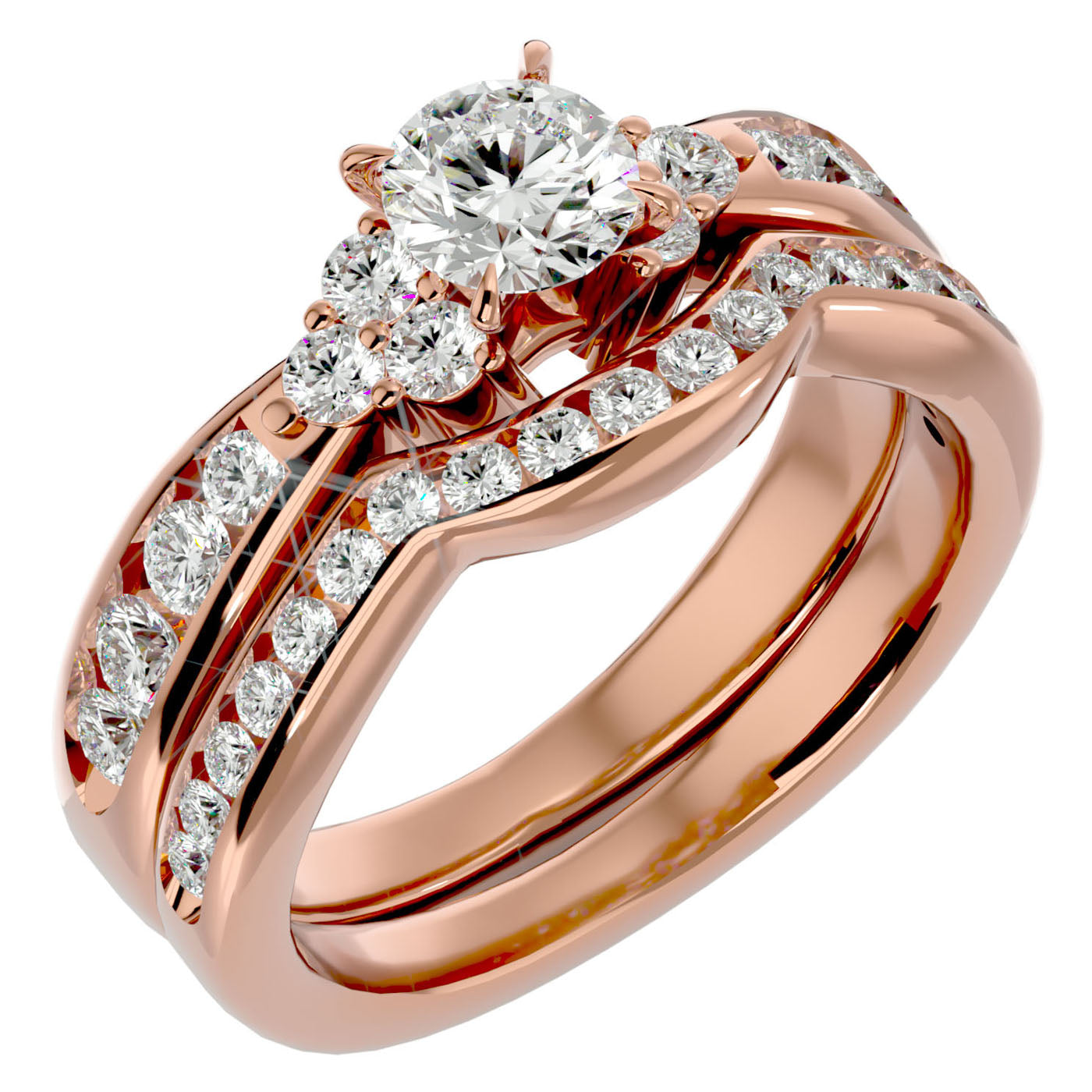 Inel Fleur de Lys cu Diamante Naturale Pavè de 1.53 ct din 18k Aur Roz - Castelo.ro